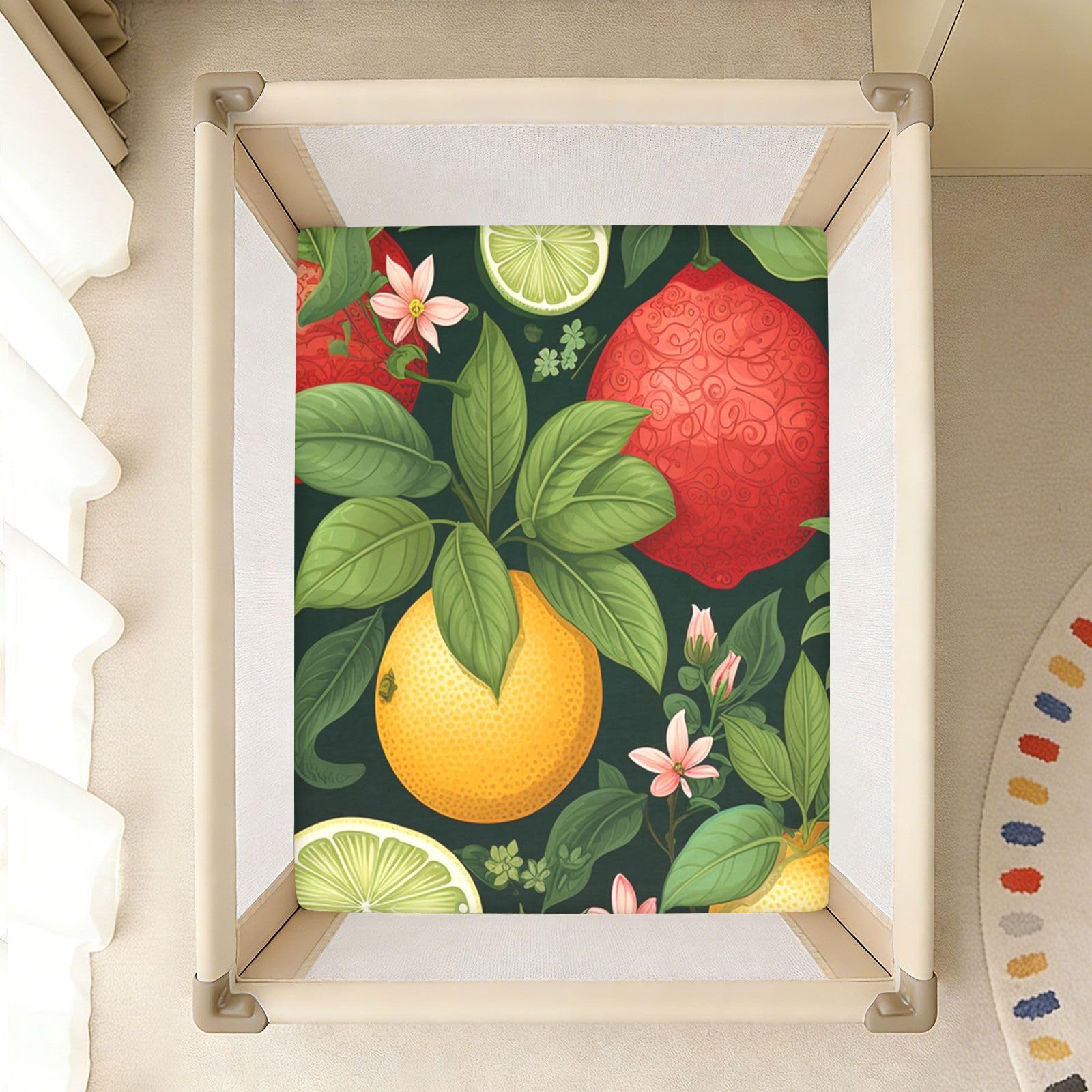 Fruta De Hojas De LimóN Rojo Sábana de Cuna para Niños Pequeños,Sábanas de Algodón Suave para Bebés Aptas para Colchón Corralito