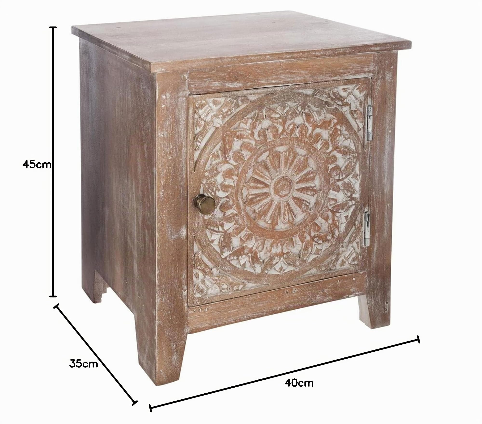 Table d'appoint Table de Chevet en Bois sculpté Effet Blanchi 1 Porte H 45 cm - Atmosphera