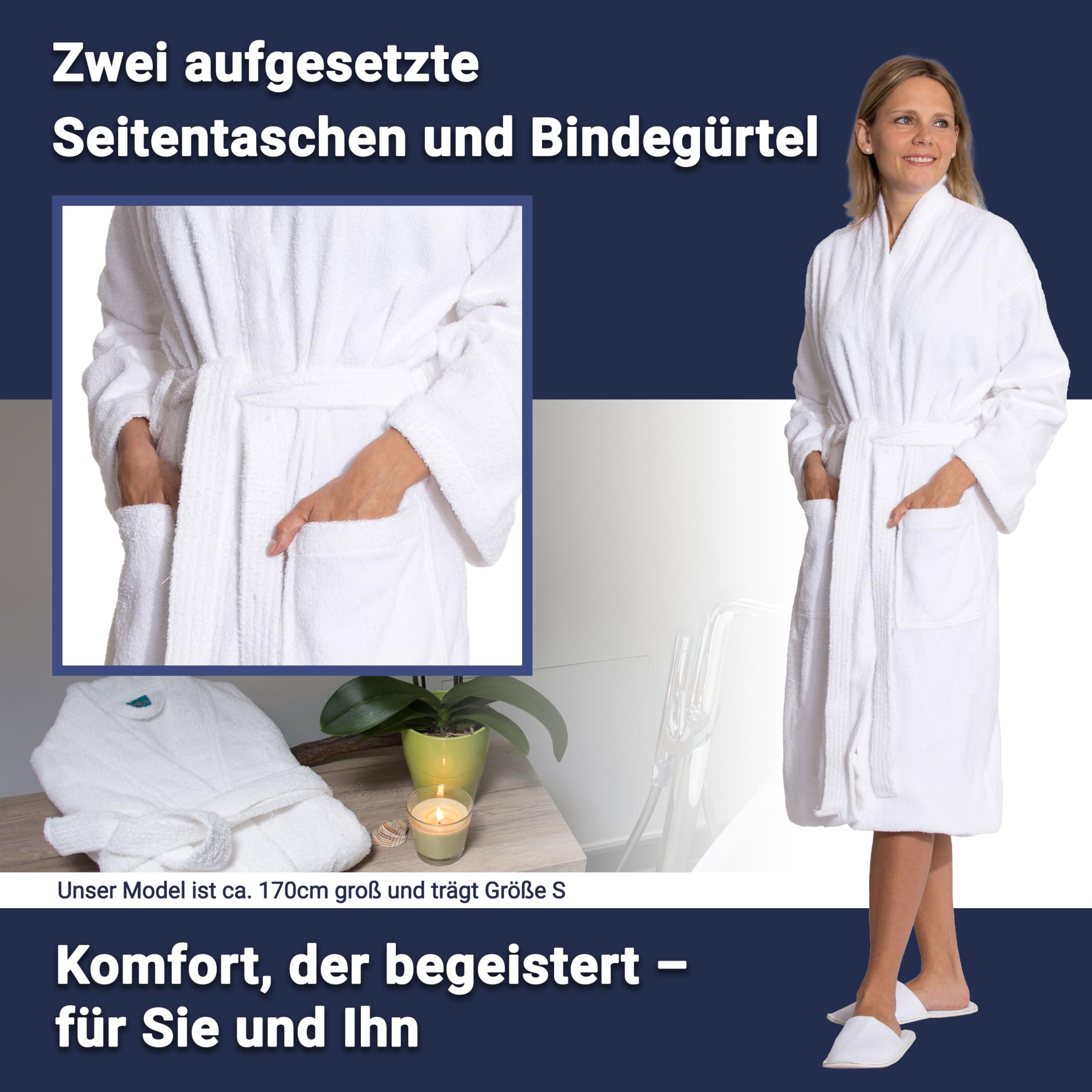 ZOLLNER Bademantel in weiß - hautfreundlich und super saugstark - für Damen und Herren - Baumwolle - Größe S-6XL - waschbar bis 95°C - Hotelqualität - Oeko Tex® zertifiziert, 019