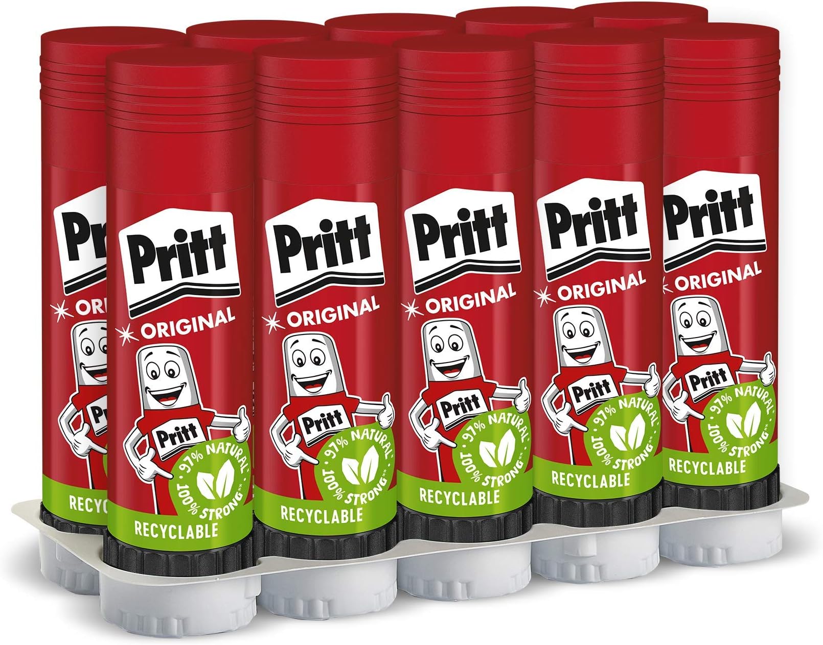 Pritt Glue Stick Pack of 10 / Solvent Water Soluble at Low Temperature/Glue Stick for Children/Removable/Pritt Glue Stick Large (43g)