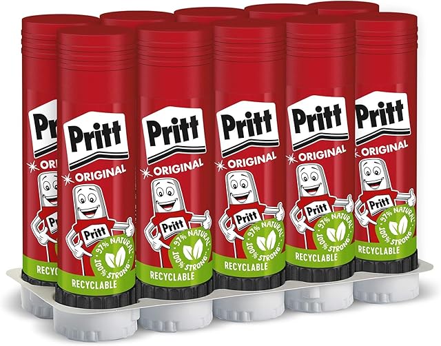 Pritt Glue Stick Pack of 10 / Solvent Water Soluble at Low Temperature/Glue Stick for Children/Removable/Pritt Glue Stick Large (43g)