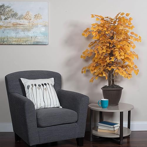 Miniatura 4 de Vickerman Arbusto de álamo dorado artificial de 4 pies, contenedor de plástico marrón.