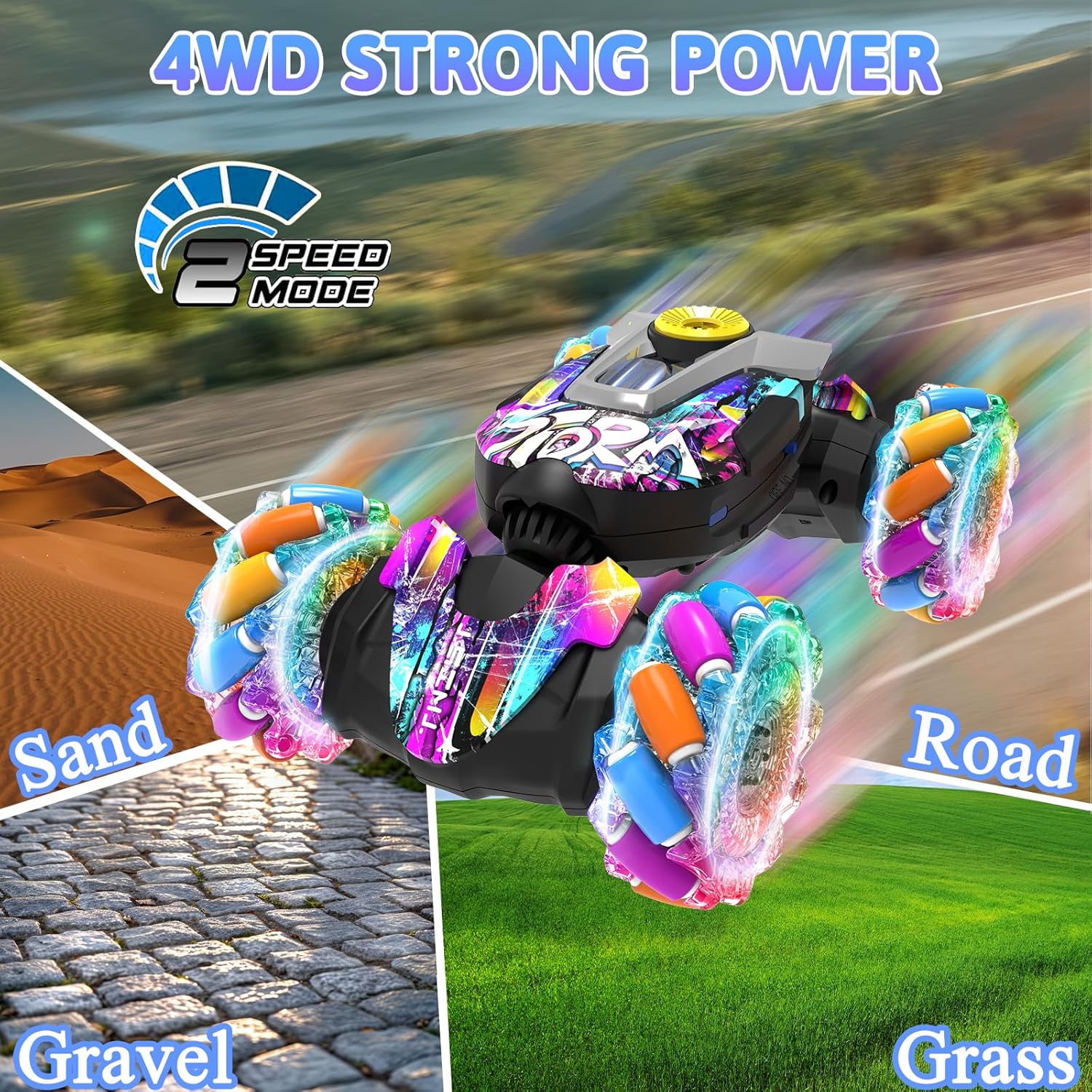 Gesture Sensing RC Stunt Car, 2.4G Remote Control Car Toys for Boys Ages 4-7 8-12, 4WD RC Drift Cars with Lights Music Spray, 360° Spins All Terrains Toys Birthday Gifts for 6-12 Year Old Kids