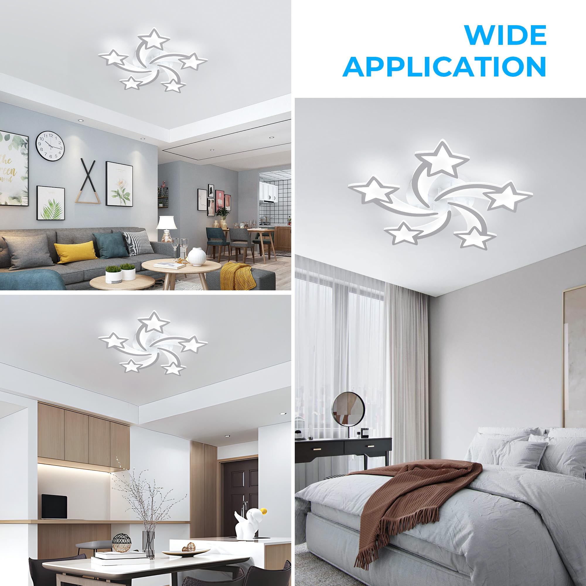 Osairous Plafoniera LED Moderna, 60W 6700LM Lampadario Cameretta Bimba, Lampadario Creativo a Forma di Stella 5 Teste, Plafoniera per Soggiorno, Luce Bianca Fredda 6500K