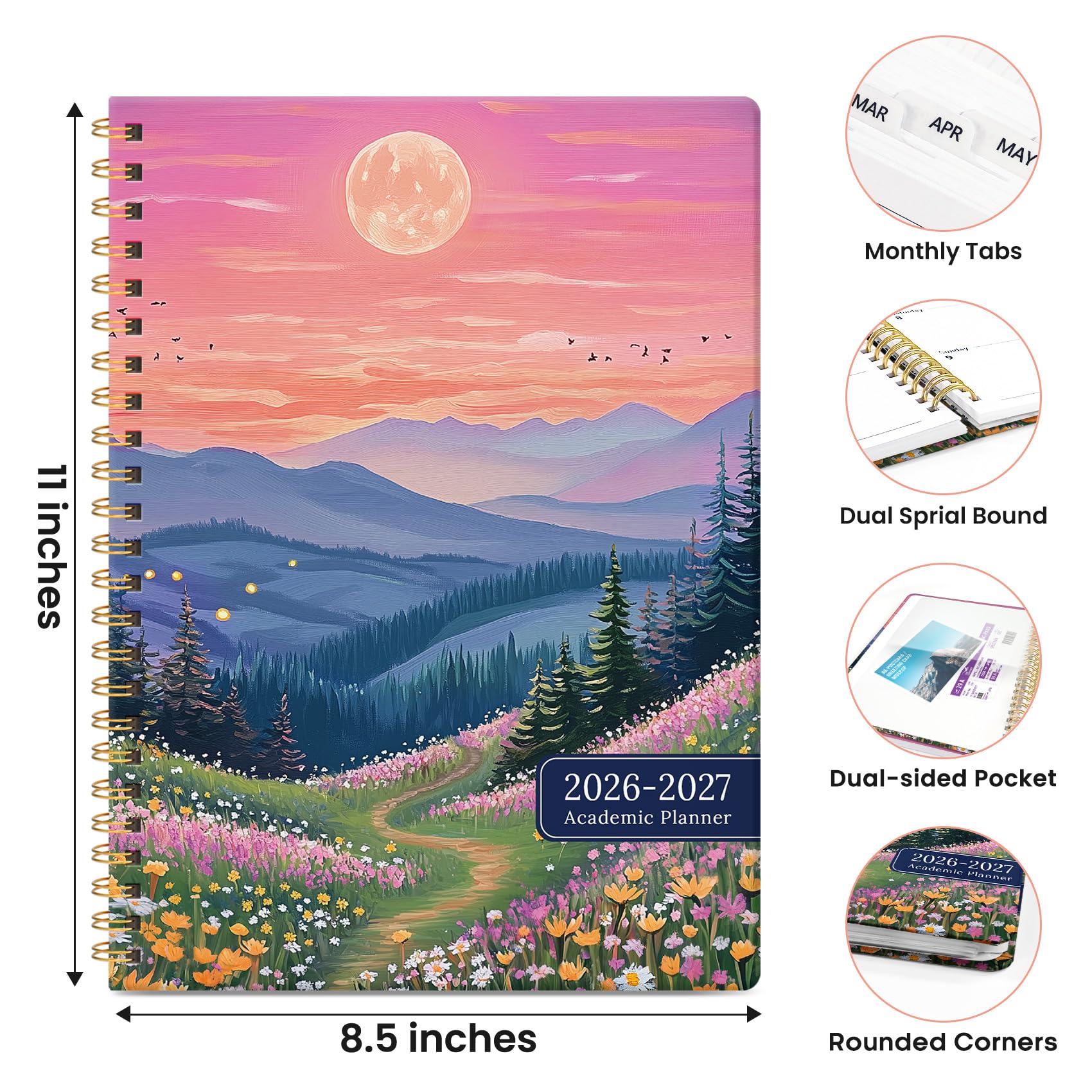 Akademischer Planer 2026-2027, Monats- & Wochenplaner Juli 2026 – Juni 2027, Hardcover A4 Planer mit Index-Tabs für Schüler und Lehrer, 21,6 x 27,9 cm – Dreamscape Hills