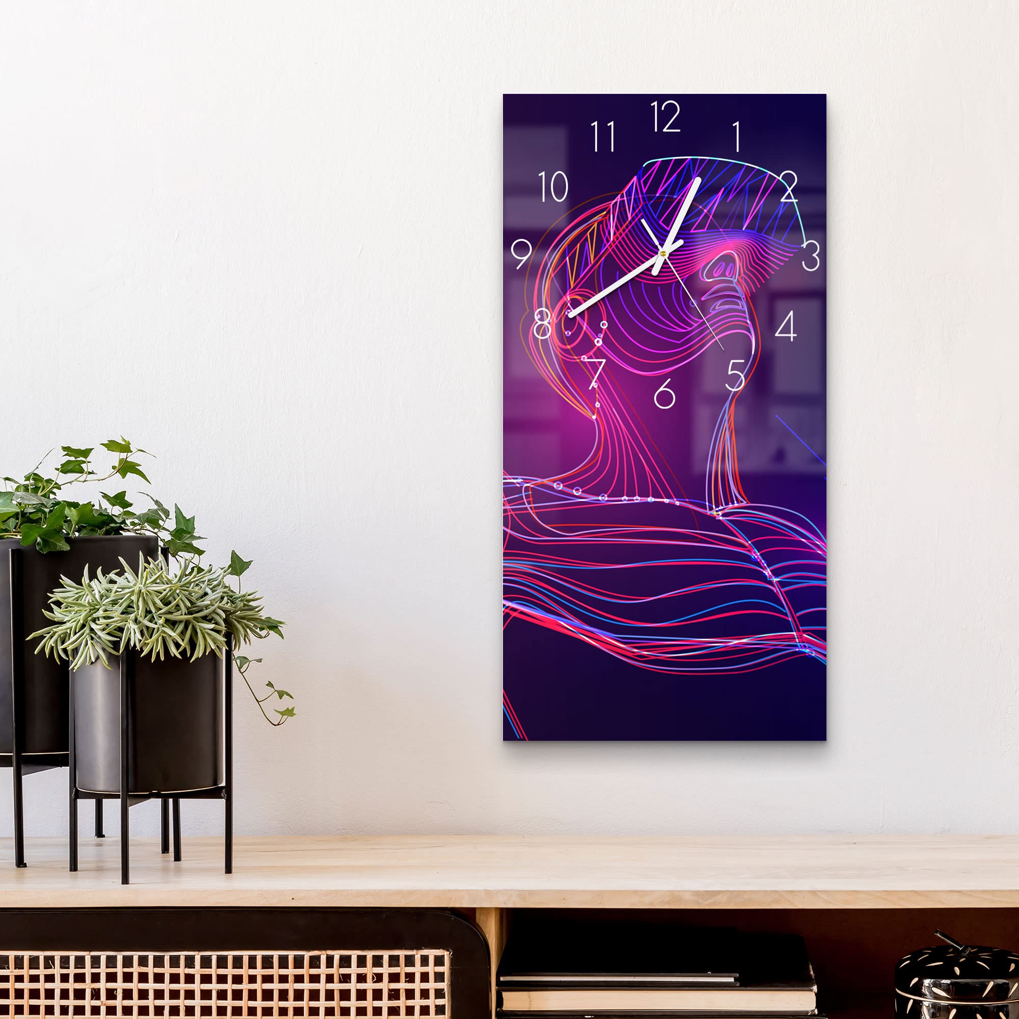DEQORI Szklany zegar | poziomy 30 x 60 cm | motyw mężczyzny z okularami VR | duży zegar XXL ze szkła | cichy zegar ścienny do salonu i kuchni | nowoczesny zegar przyciągający wzrok na ścianę