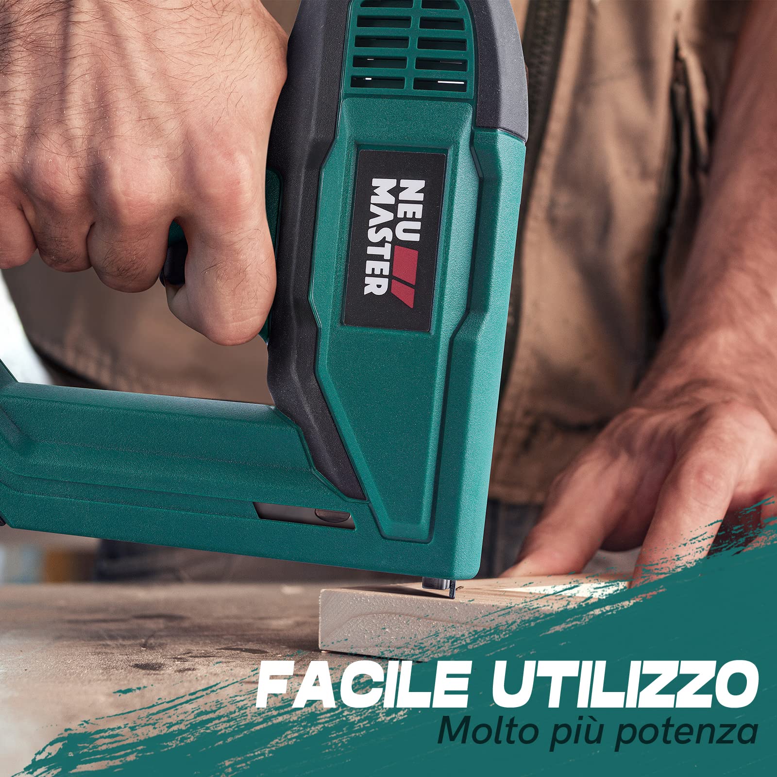 NEU MASTER Sparachiodi Elettrica, Graffettatrice/Chiodatrice Elettrica per DIY Tappezzeria Leggera/Legno/Lavori Tessili, Inclusi 400 Graffe e 200 Chiodi