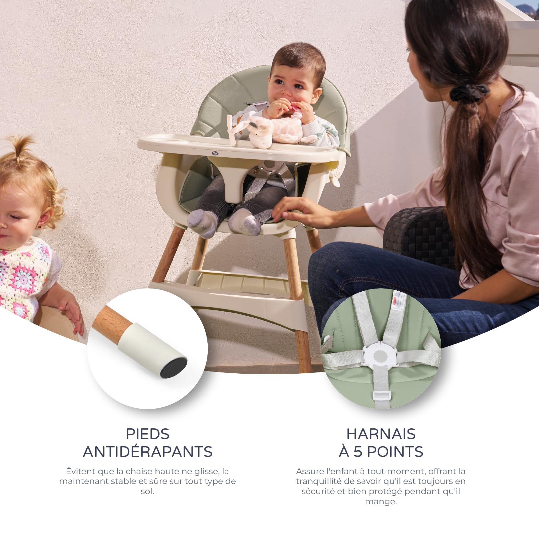MS BabyWorld – MIKA – Chaise Haute pour Bébé 3 en 1 | Convertible en Rehausseur et Chaise | Siège Rembourré | Pliable et Évolutive
