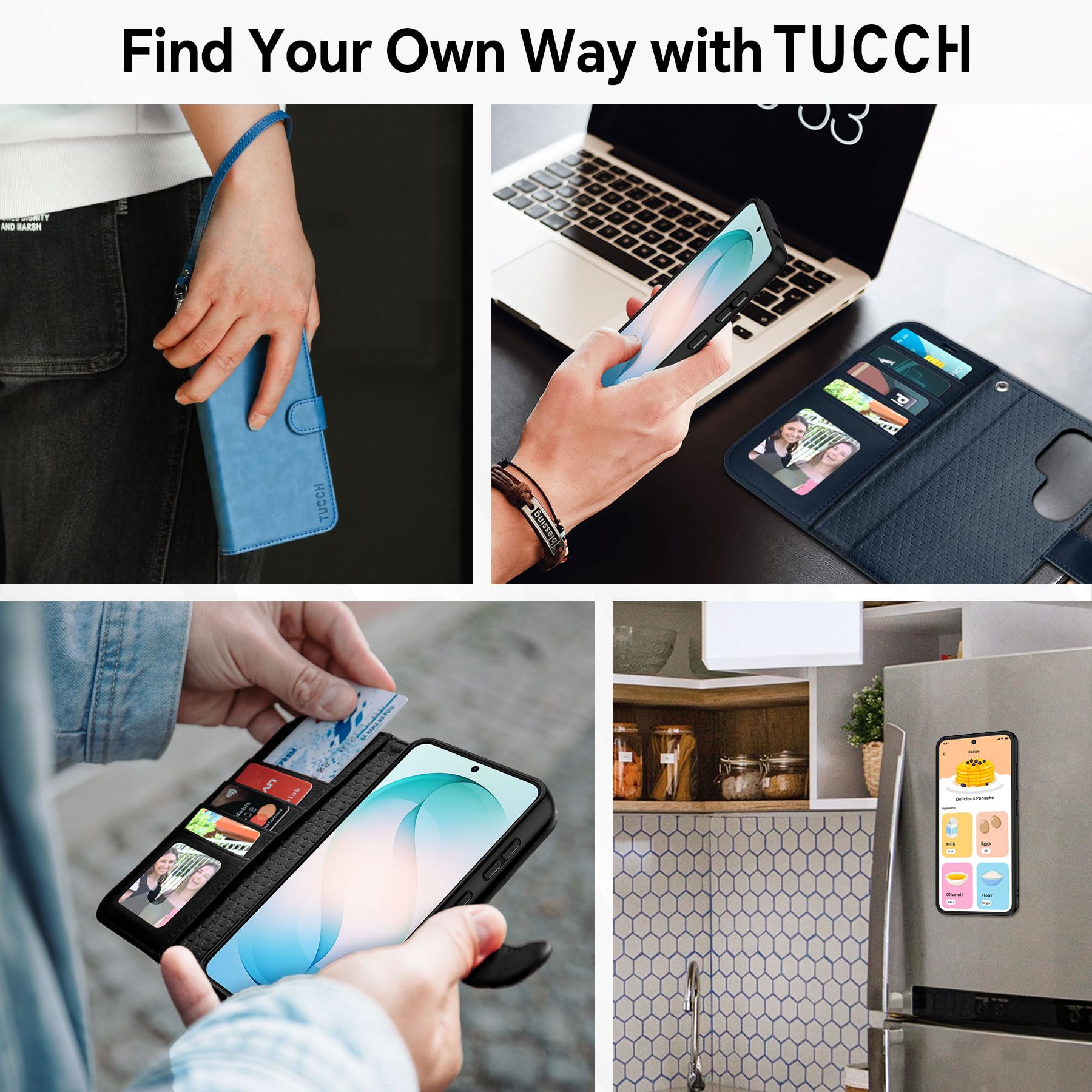 TUCCH Custodia per Galaxy S26 Ultra, 2 in 1 Rimovibile Cinturino Cover Magnetico Blocco RFID Porta Carte Portafoglio Pelle Sintetica TPU Supporto Protezione per S26 Ultra 5G (6,9"), Blu Brillante
