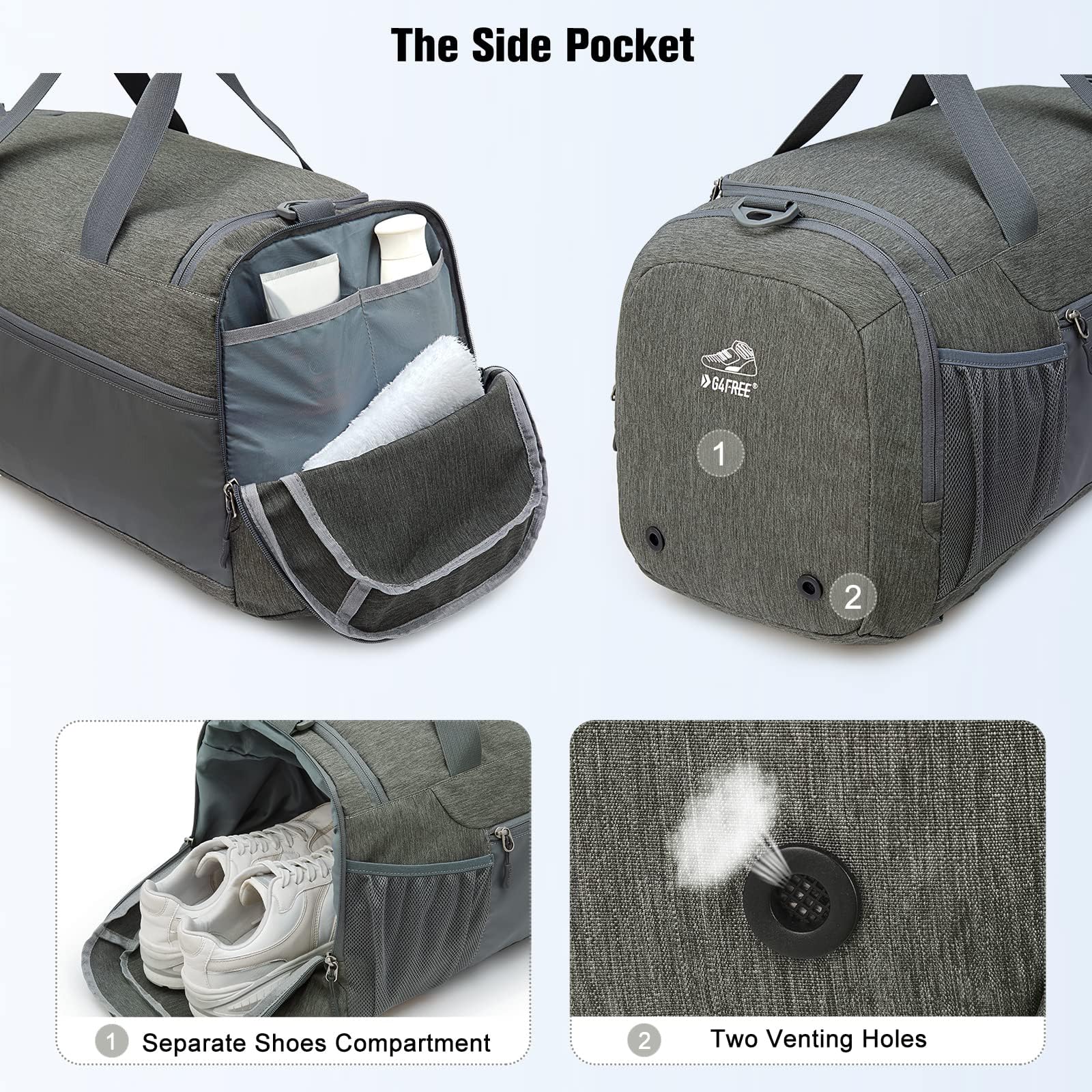 G4Free Zaino da viaggio a 3 vie, 45 l/60 l, grande borsa da palestra con scomparto umido e scomparto per scarpe per viaggi, nuoto, yoga, escursionismo, campeggio