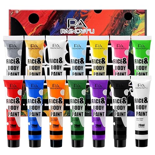 PASNOWFU 14 Colors Face Body Painting Kit, Full Coverage Water Based Face Paint Set for Cosplay Skull Joker Zombie Vampire, Highly Pigmented Body Paint Cream for Adult Carnival Halloween SFX Makeup - multicolor