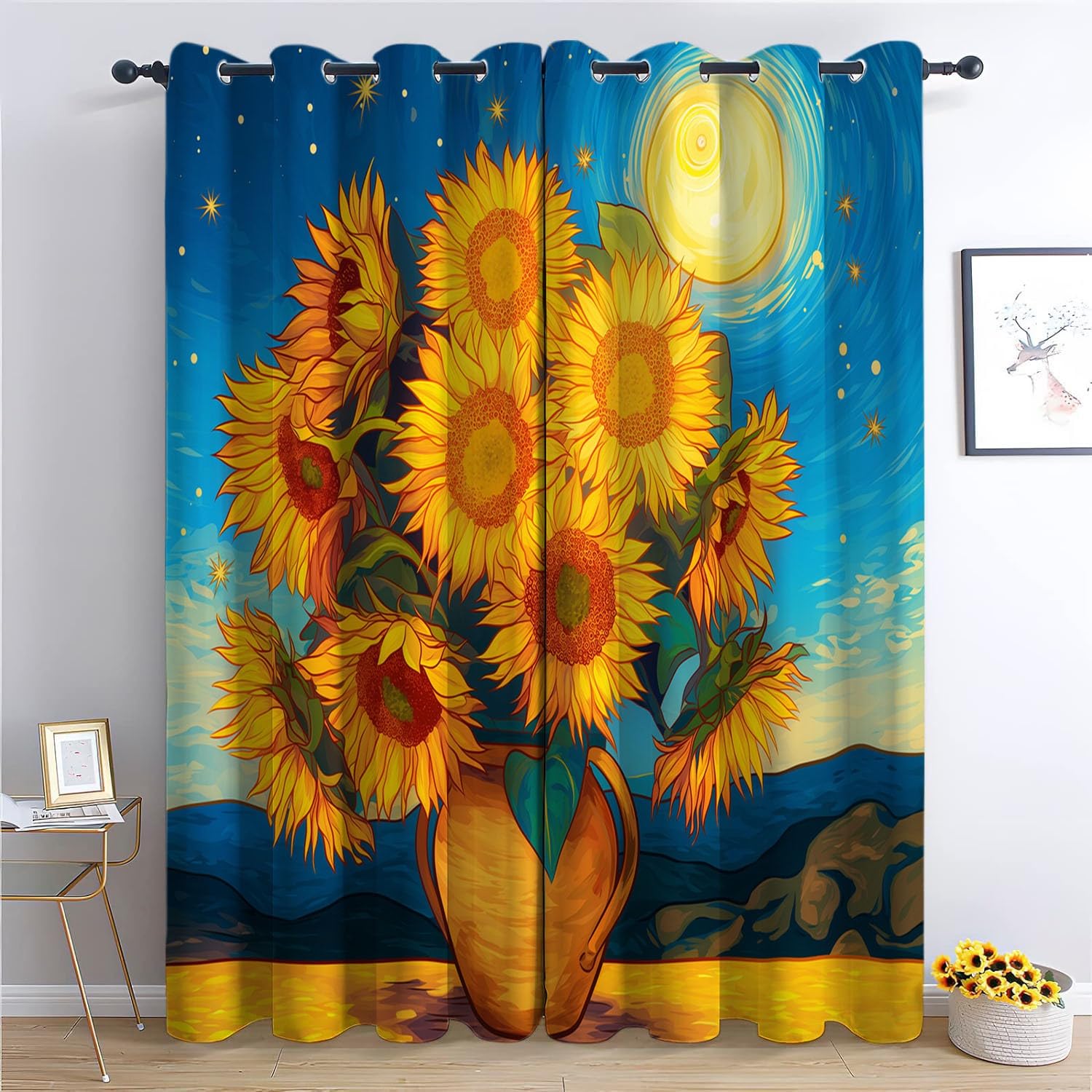 CozyRest Zestaw 2 zasłon zaciemniających z oczkami, dźwiękoszczelne, izolacja termiczna, 183 x 214 cm, nieprzejrzyste, do domu, salonu, słoneczników olejnych