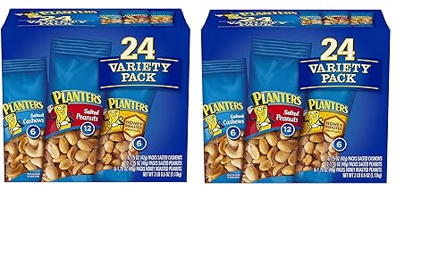 PLANTERS - Paquetes variados (anacardos salados, maní salado y maní tostado con miel), 24 paquetes | Paquetes de bocadillos de nueces para llevar,
