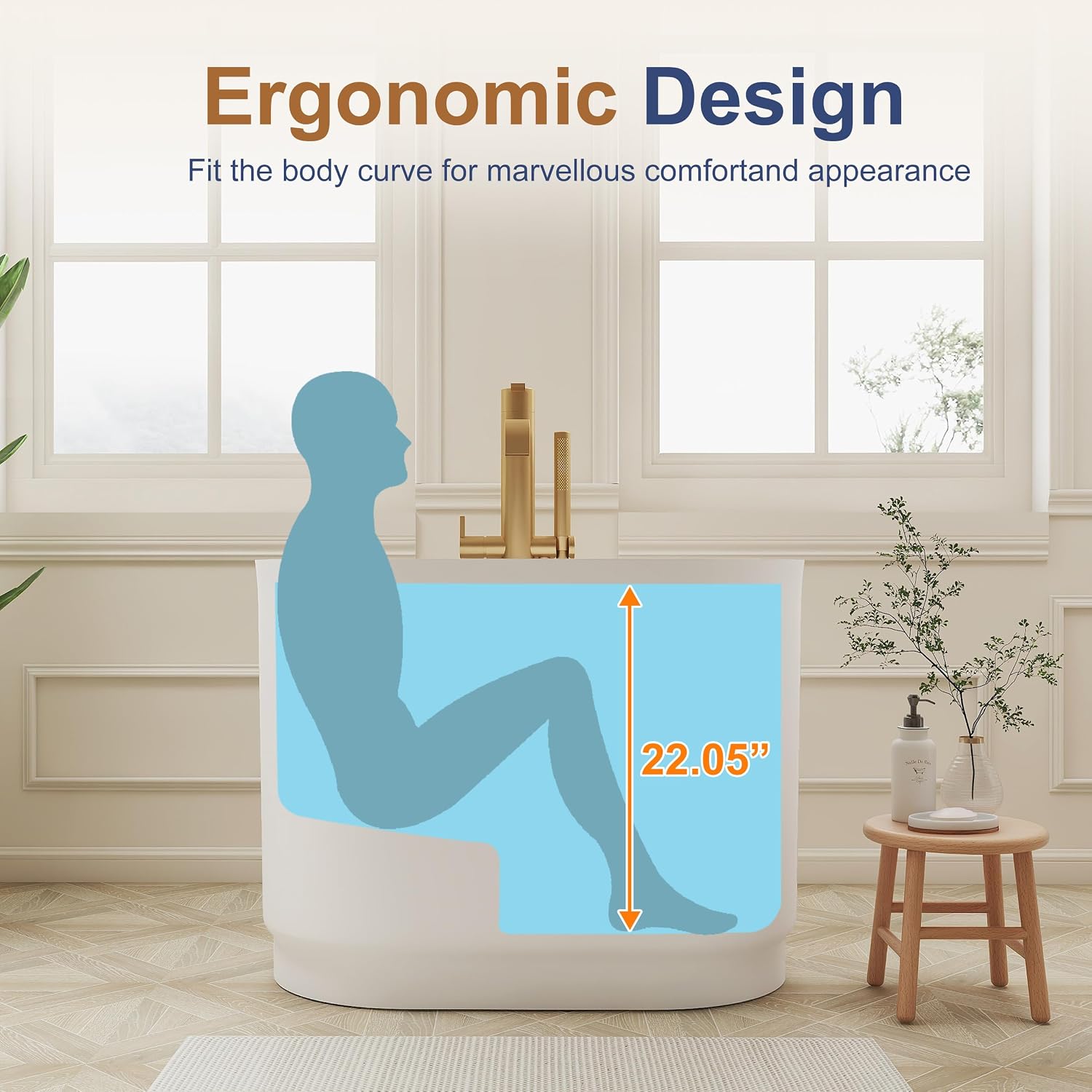 SJ Star&Jane Solid Surface Japanese Soaking Tub, 39" Small Freestanding Bathtub, Stone Resin Deep Soak Stand Alone Tub for Small Bathroom, Matte White Compact Modern Bath Tub