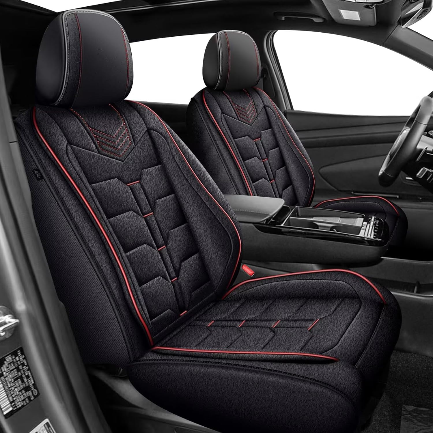 Car Seat Covers Fit for Hyundai Tucson 2005-2024 2025 2026 Full Set Faux Leather Seat Cover 2 Rows 5 Seats Waterproof Seat Cushion Protector (Black & Red Line) FULL SET SEAT COVER 034# Black & Red Line