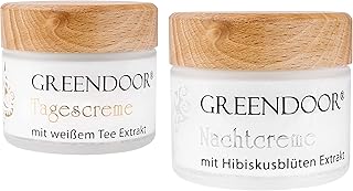 GREENDOOR Naturkosmetik Feuchtigkeitspflege 2er Sparset Tagescreme Bio weißer Tee + Nachtcreme Bio Hibiscus, Natur gegen Fältchen, natürliche Feuchtigkeitsschutz Tagespflege Gesicht