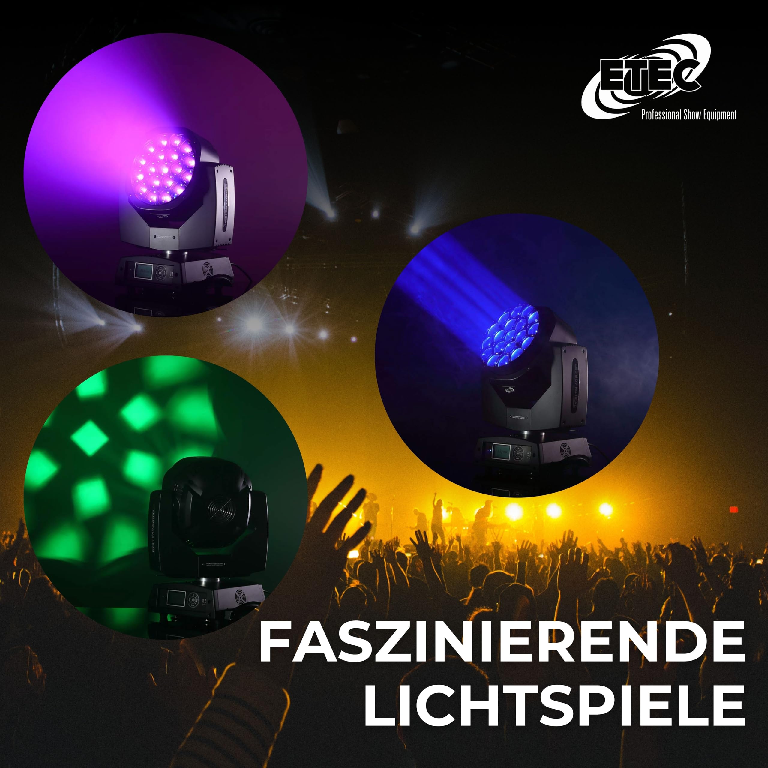 ETEC Professional LED Big Eye Moving Head 19x15 Watt RGBW Beam Rotation Zoom DMX Bühnenbeleuchtung Lichteffekt Discothek Club DJ Party