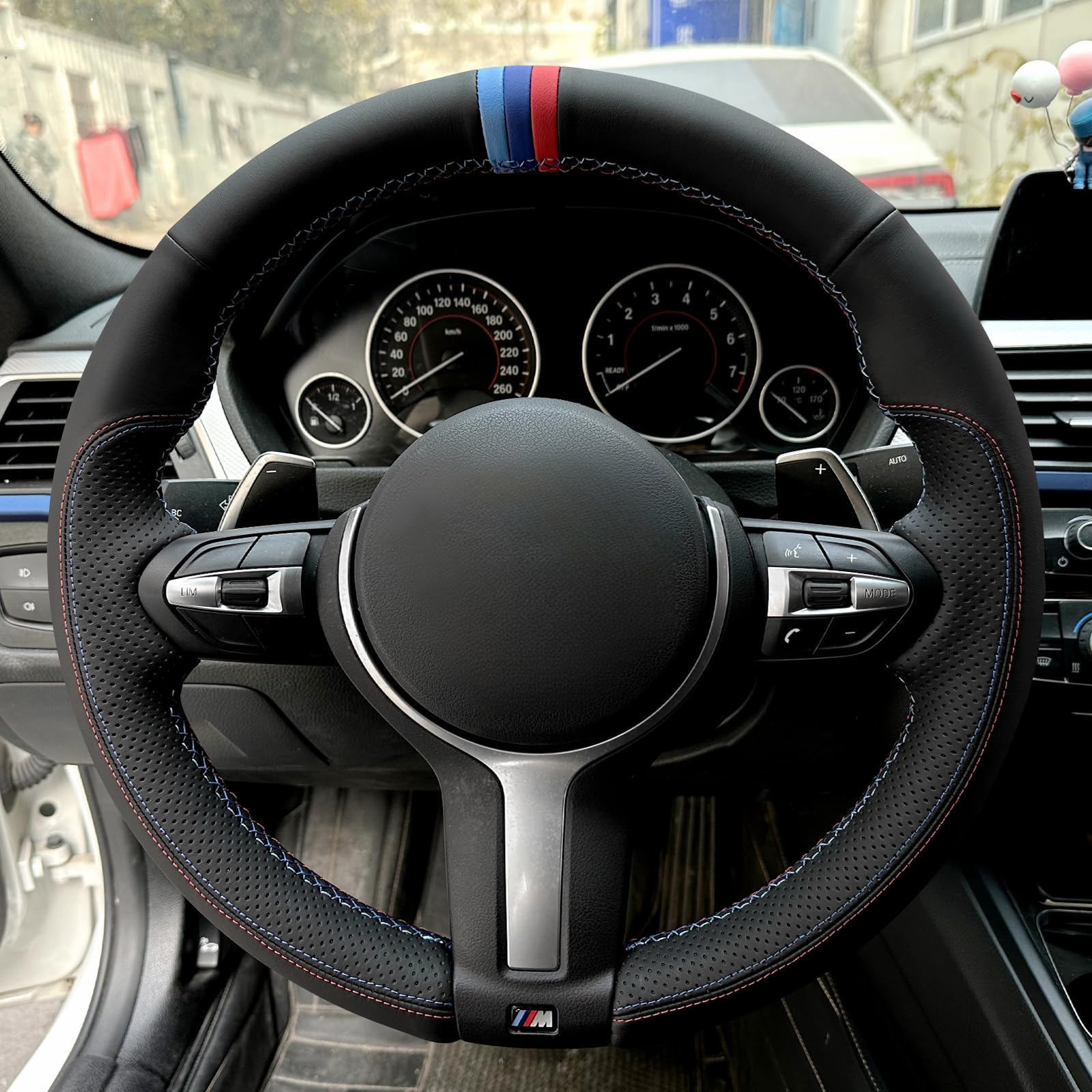 MEWANT Steering Wheel Covers for BMW (M Sport) F22 F23 F30 F34 F32 F33 F36 F10 F07 F12 F13 F06 F39 F25 F26 F15 F16 Hand-Stitched Steering Wheel Wrap