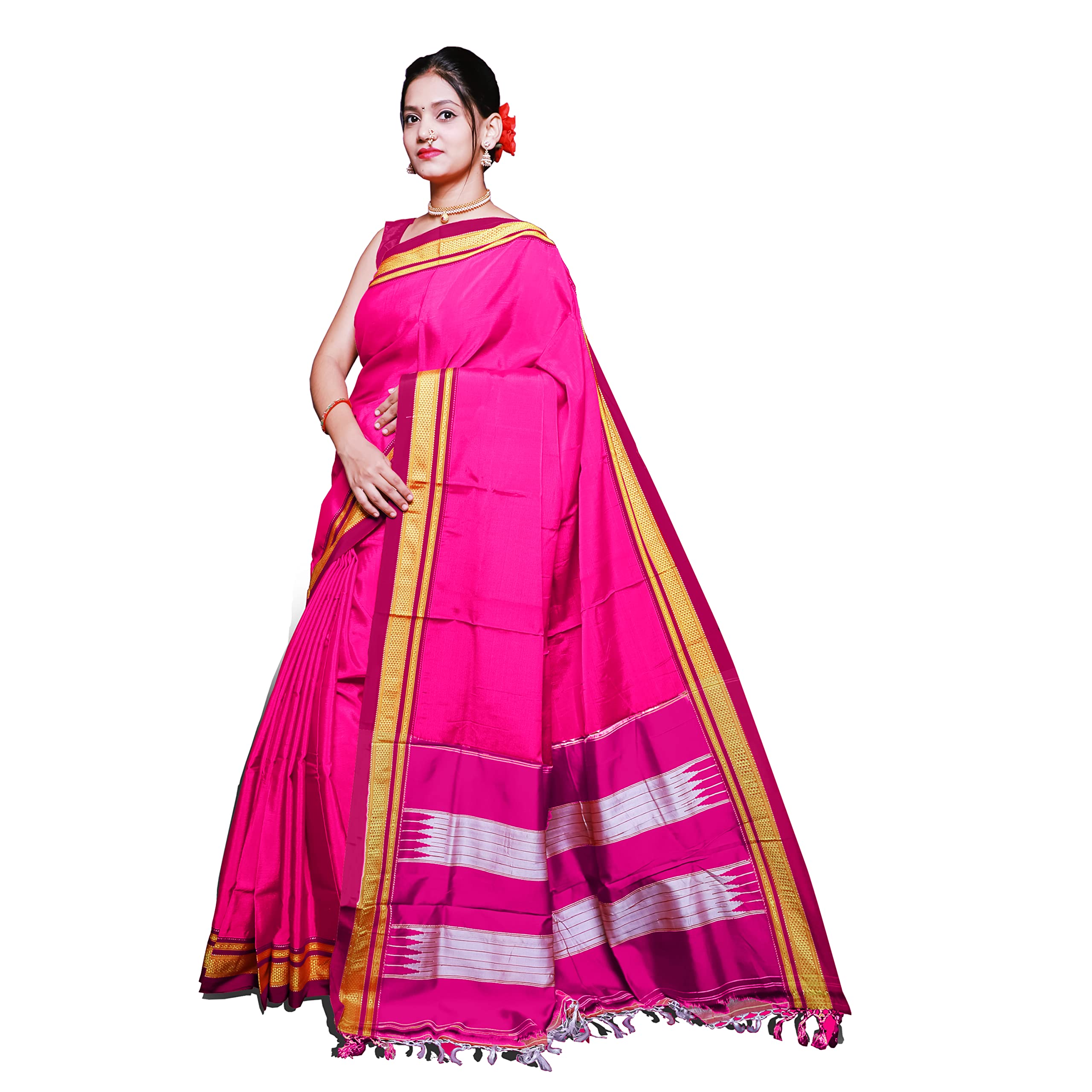 Spewim Womens Cotton 6 Yards Irkal,Ilkal Saree With Running Blouse Piece