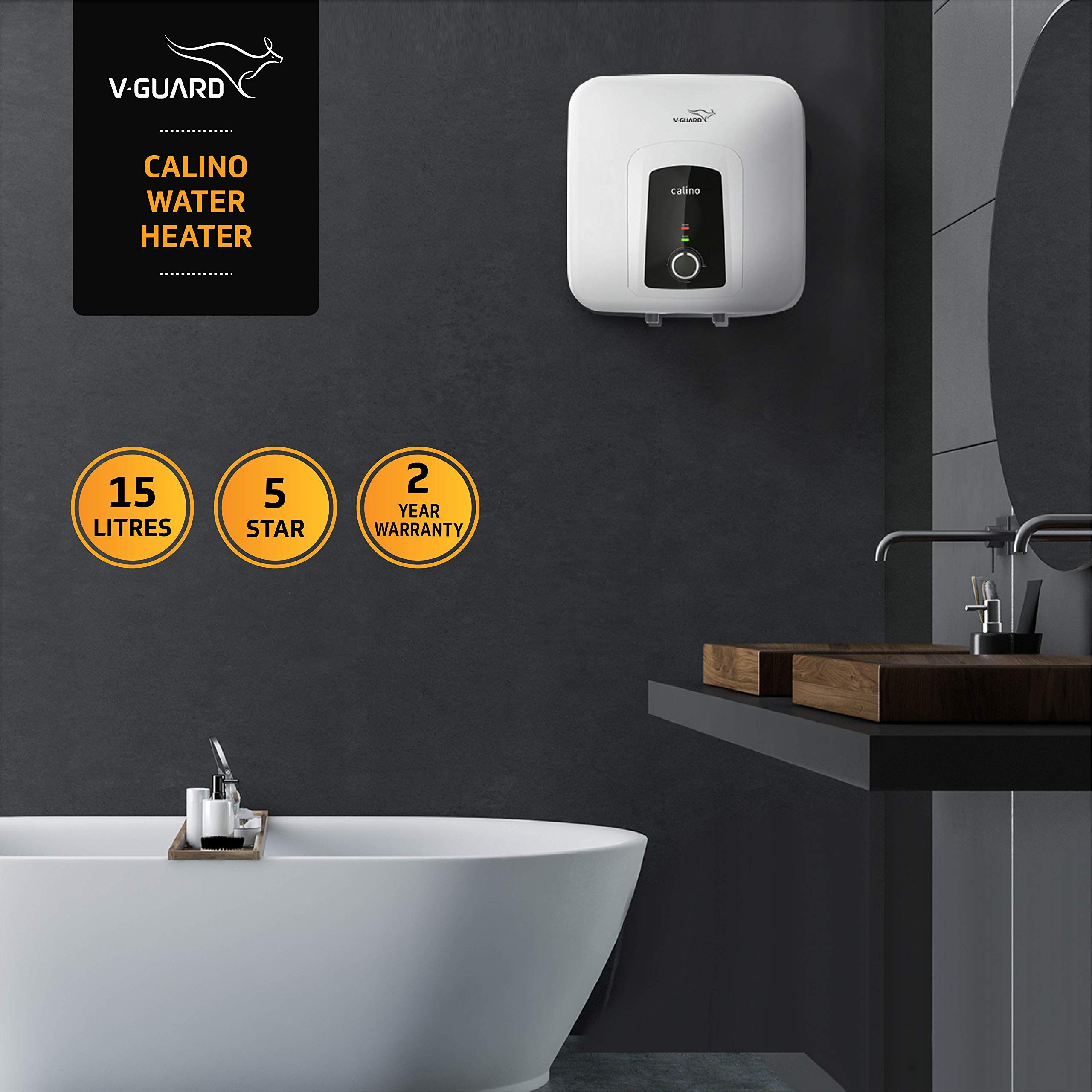 V-Guard Calino 15L Storage 5 Star Water Heater, 100% ABS Body with IPX4  Rating; Free PAN India Installation and Free Inlet Outlet Connection Pipes;  White : Amazon.in: Home u0026 Kitchen