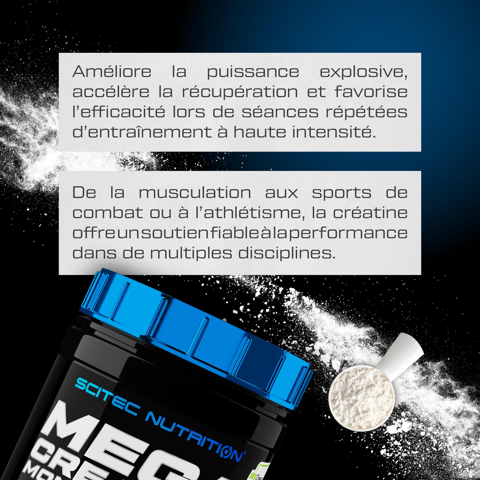 Scitec Nutrition Mega Creatine Monohydrate - Formule de marque Creapure | Pureté élevée - Créatine pour les performances lors d'efforts courts, intenses, répétés - 3 g par jour - 306 g, Non aromatisé