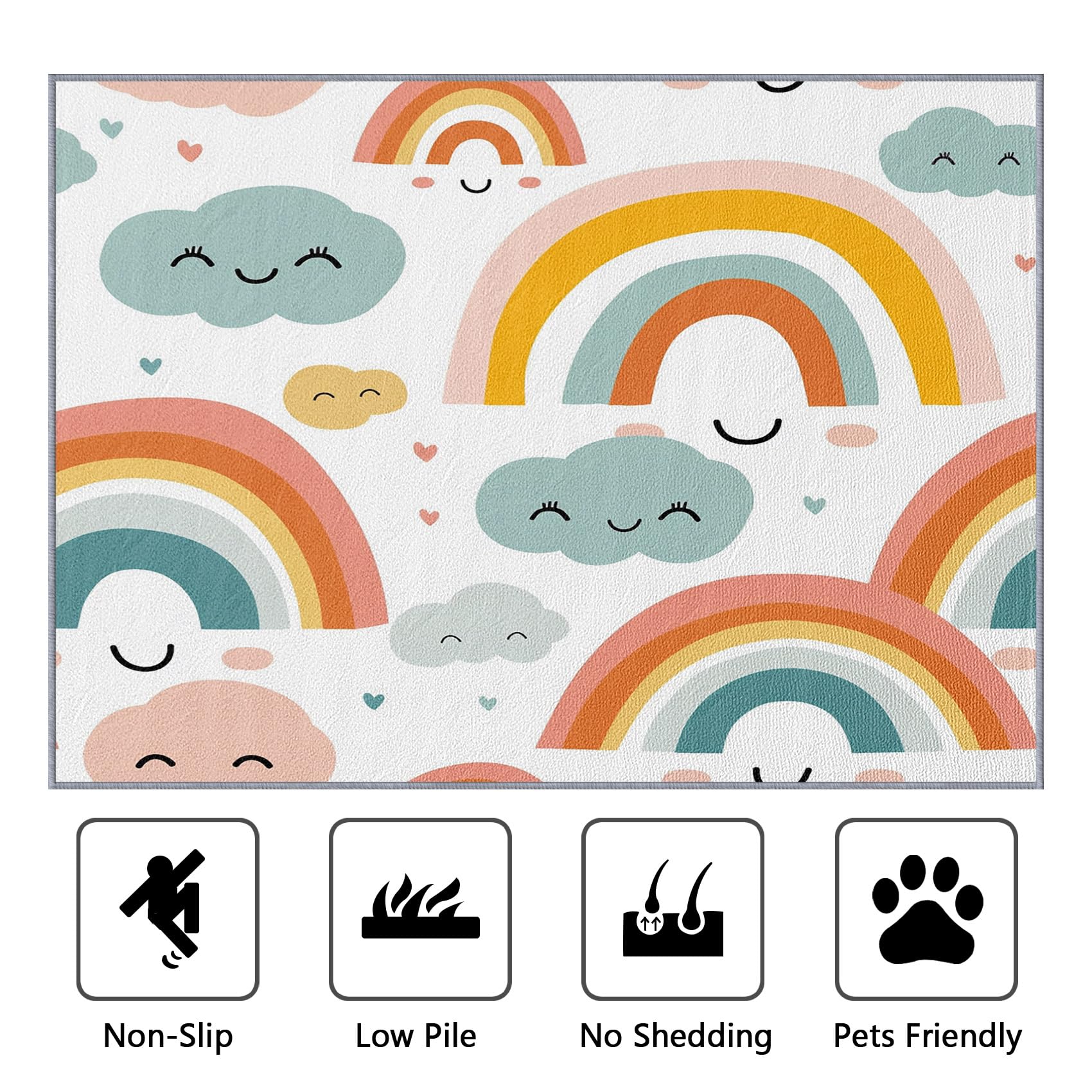 Yoozitrees Rainbow Rug 8x10 - Rainbow Rug, 7x10 Rug, Cute Cartoon Cloud Colorful Area Rug, Kids Nursery Playroom Carpet, Washable & Non Slip & Soft Large Rugs, Rainbow Home Decor Gifts