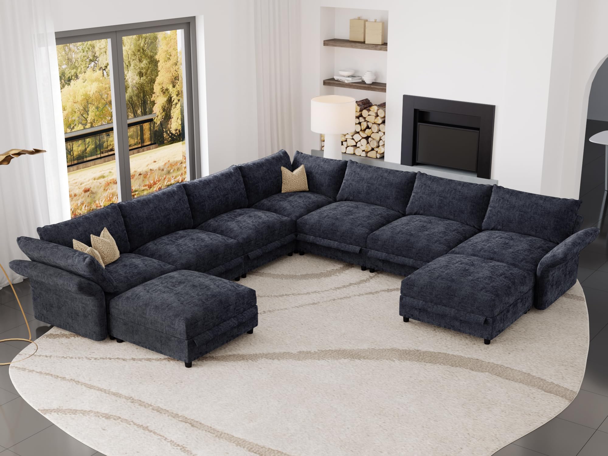 DreamDashio 159 Inch Extra Wide Modular Sectional in Dark Grey Chenille