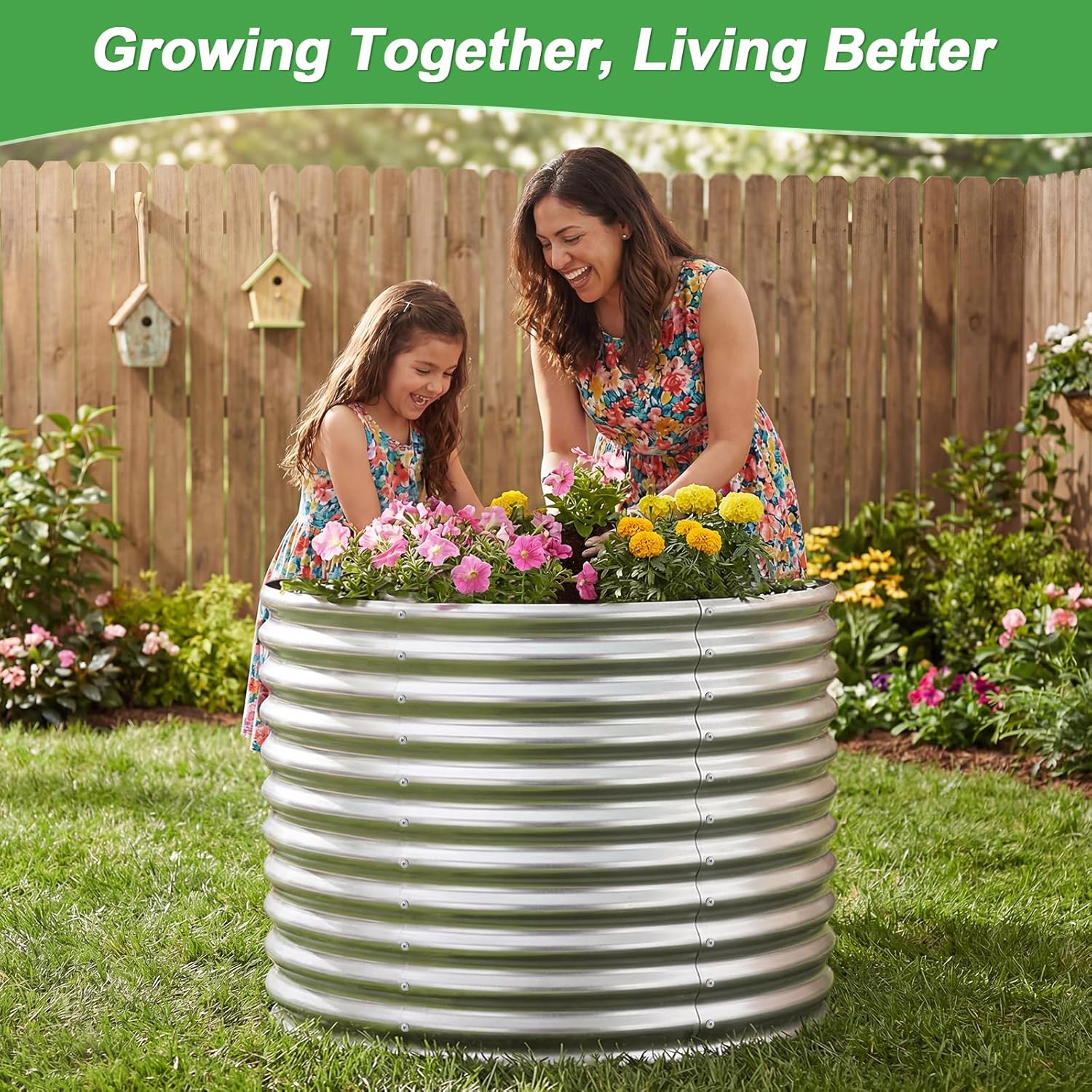 AHEONLAR 2 Pack 3x3x3ft Round Galvanized Raised Garden Bed Outdoor Metal Planter Bed Box for Vegetables Gardening