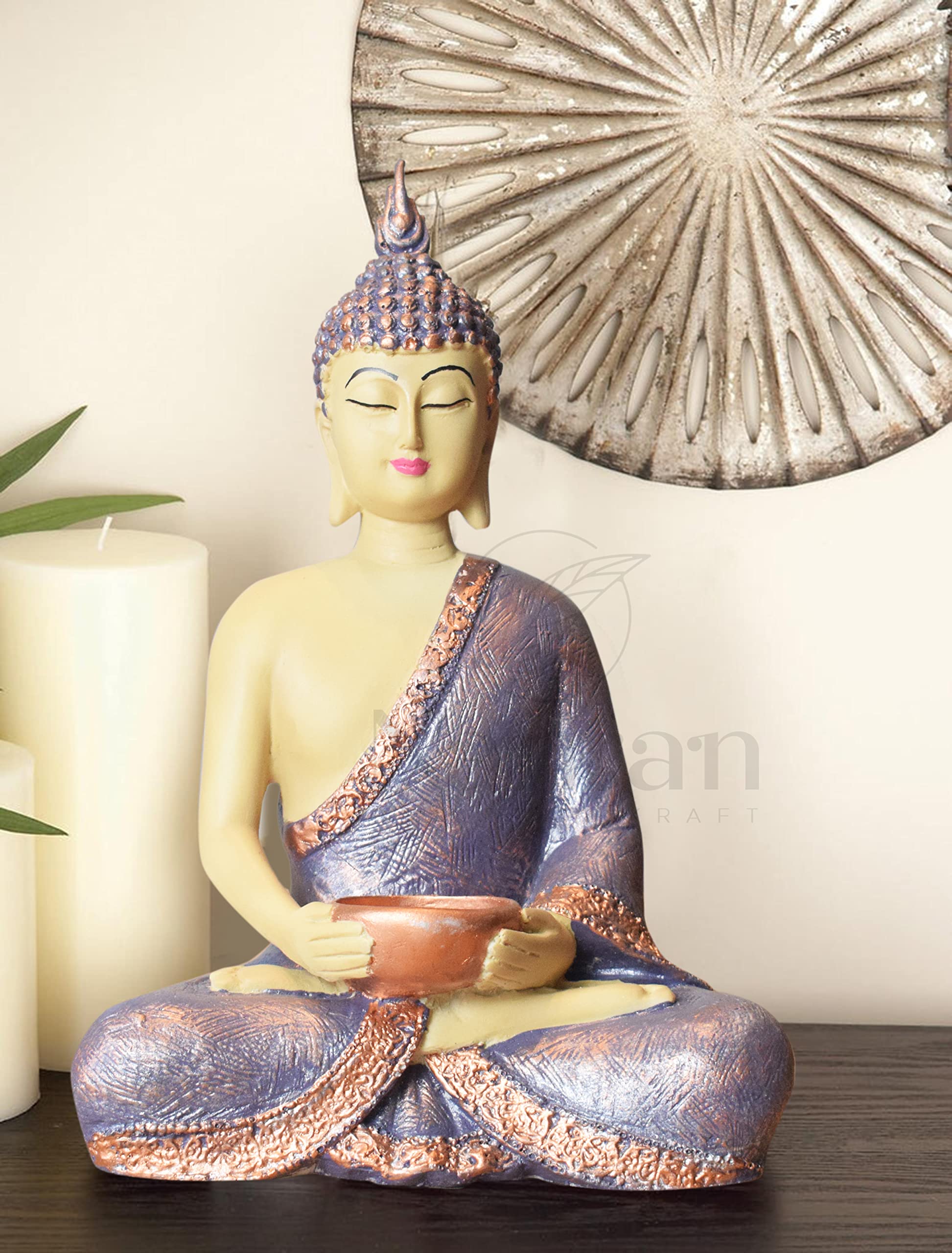 nantan Handicrafts Sitting Buddha Idol Statue Showpiece for Home Decor and Gifting, Multicolor, 24CM, 1Piece Multi