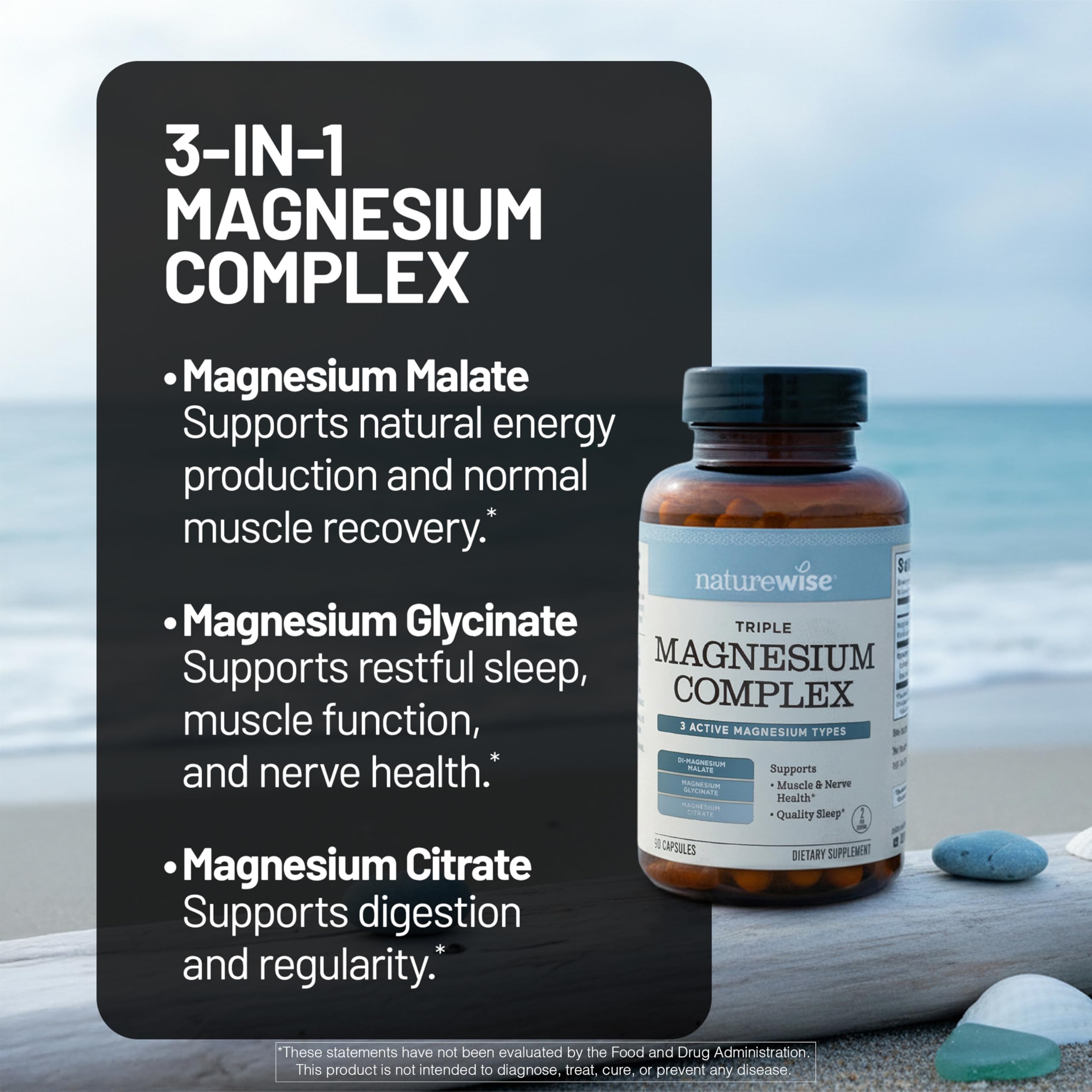 NatureWise Triple Magnesium Complex - Chelated - High Absorption Magnesium Glycinate + Malate + Citrate for Muscle Nerve & Sleep Support - Vegan 90 Capsules — Amazon image 2