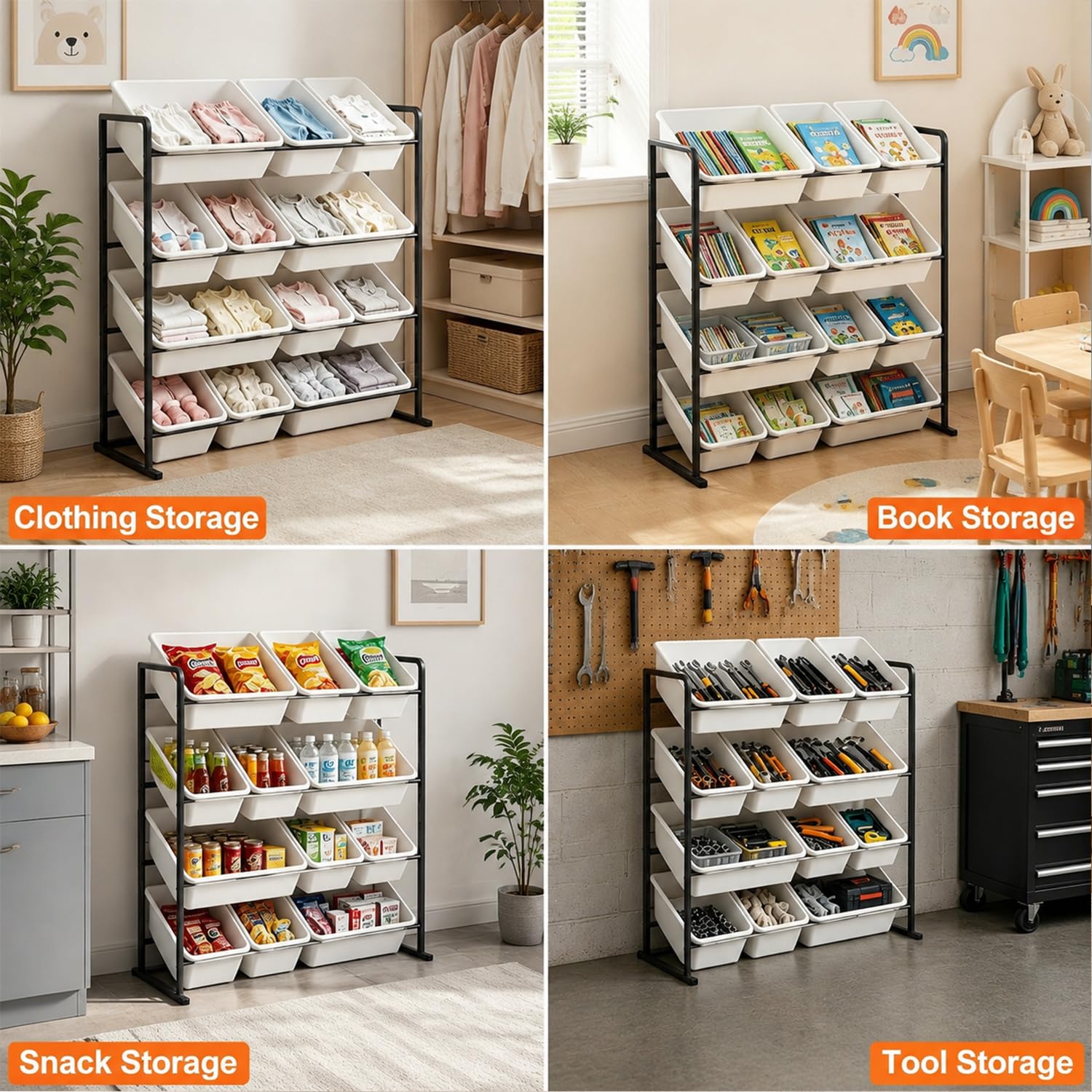 Kinderregal mit 12 Boxen,Spielzeug Organizer Schwarz