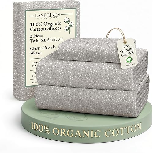 LANE LINEN 100% Organic Cotton Bed Sheets Extra Long Twin, Soft & Comfy Fully Elasticized Percale Perfect for Hospital Bed & Dorm Room, Low Pilling Machine Washable Printed Twin XL Sheet- Snowdrop