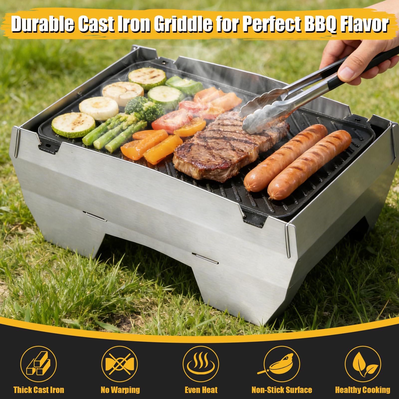 ZXLIHS Piastra Grill in ghisa Adatta per Skoda Grill, plancha e Piastra 2 in 1, Piastra Grill Solida Reversibile per Carne, Pesce, Verdure e Colazione