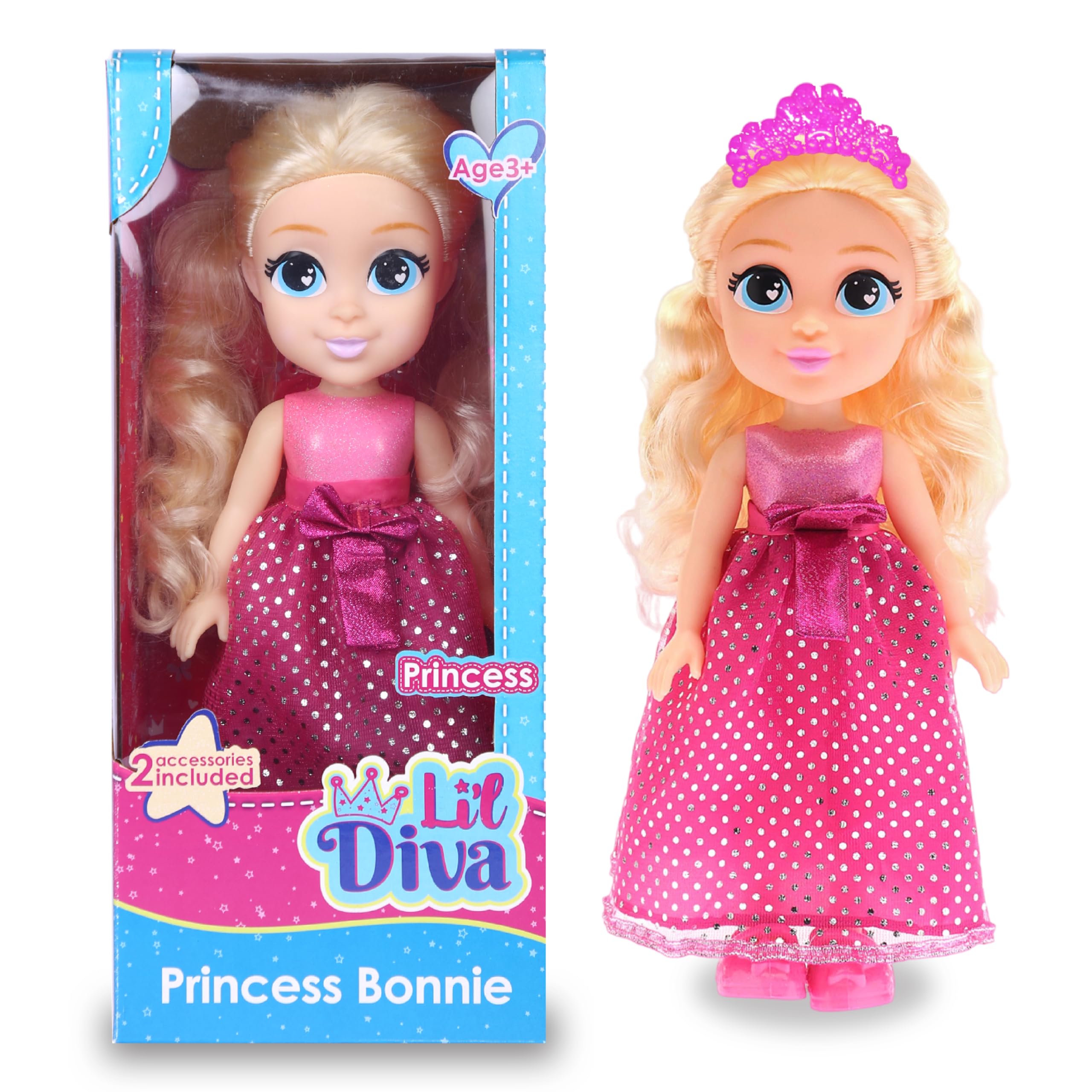 Li'l Diva Princess-Bonnie 13" Doll|India’s First Preschool Roleplay Pretendplay Dolls with Accessories|Birthday Gift|Toy Doll for Girls3+|Movable Arms Legs|Beautiful Dress|Elegant Eyes|Soft Hair Play