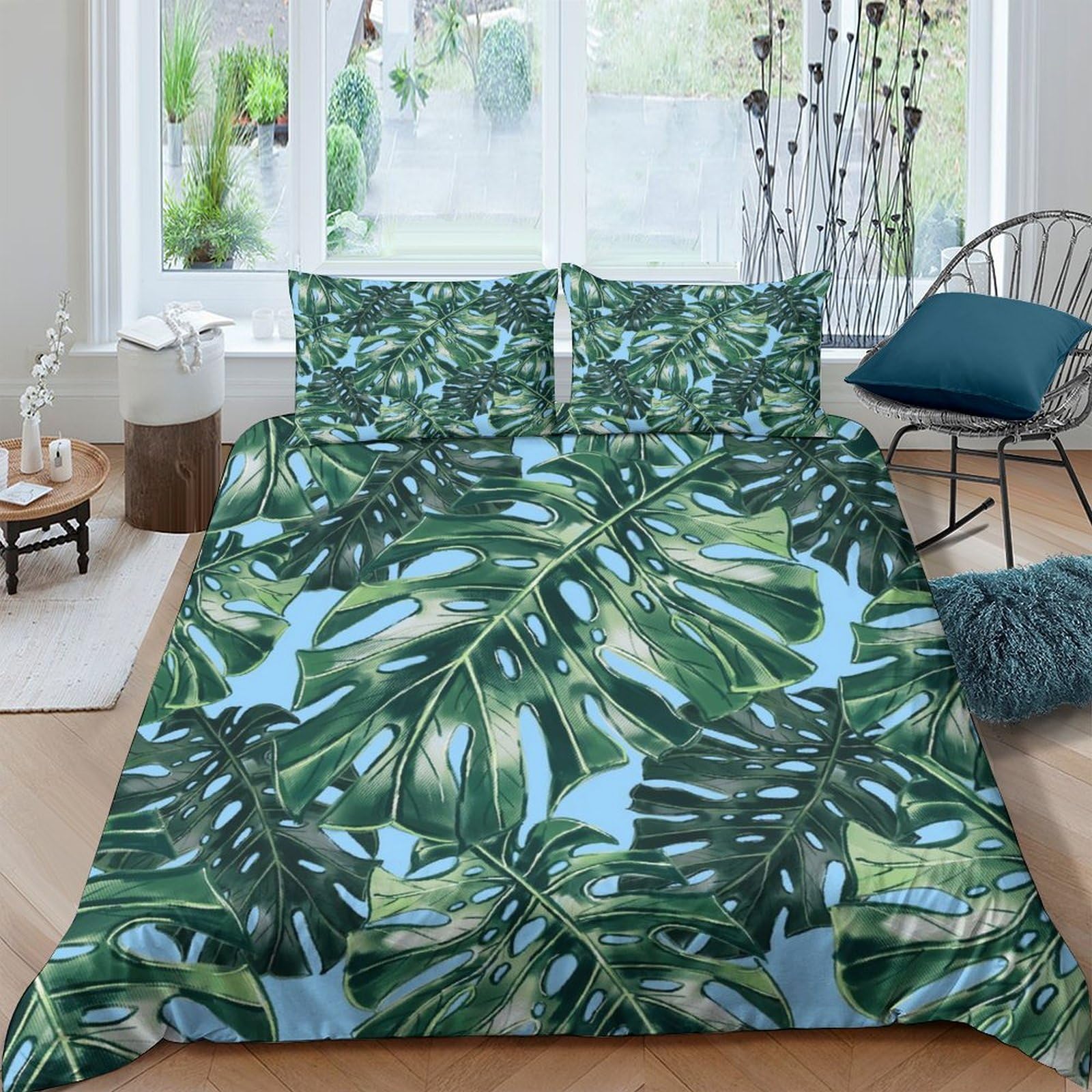 Ctjqhvkz Style-7 3D Printed Monstera Leaf Fitted Sheet Microfiber Tropical Green Palm Mattress Cover Anti-Slip Easy Care Decor For Bedroom Single（135X200cm）