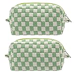 PAZIMIIK Checkered Makeup Bag for Purse Portable Zipper Make Up Pouch Small Cosmetic Case for Travel Accessories (2PCS Light Green)