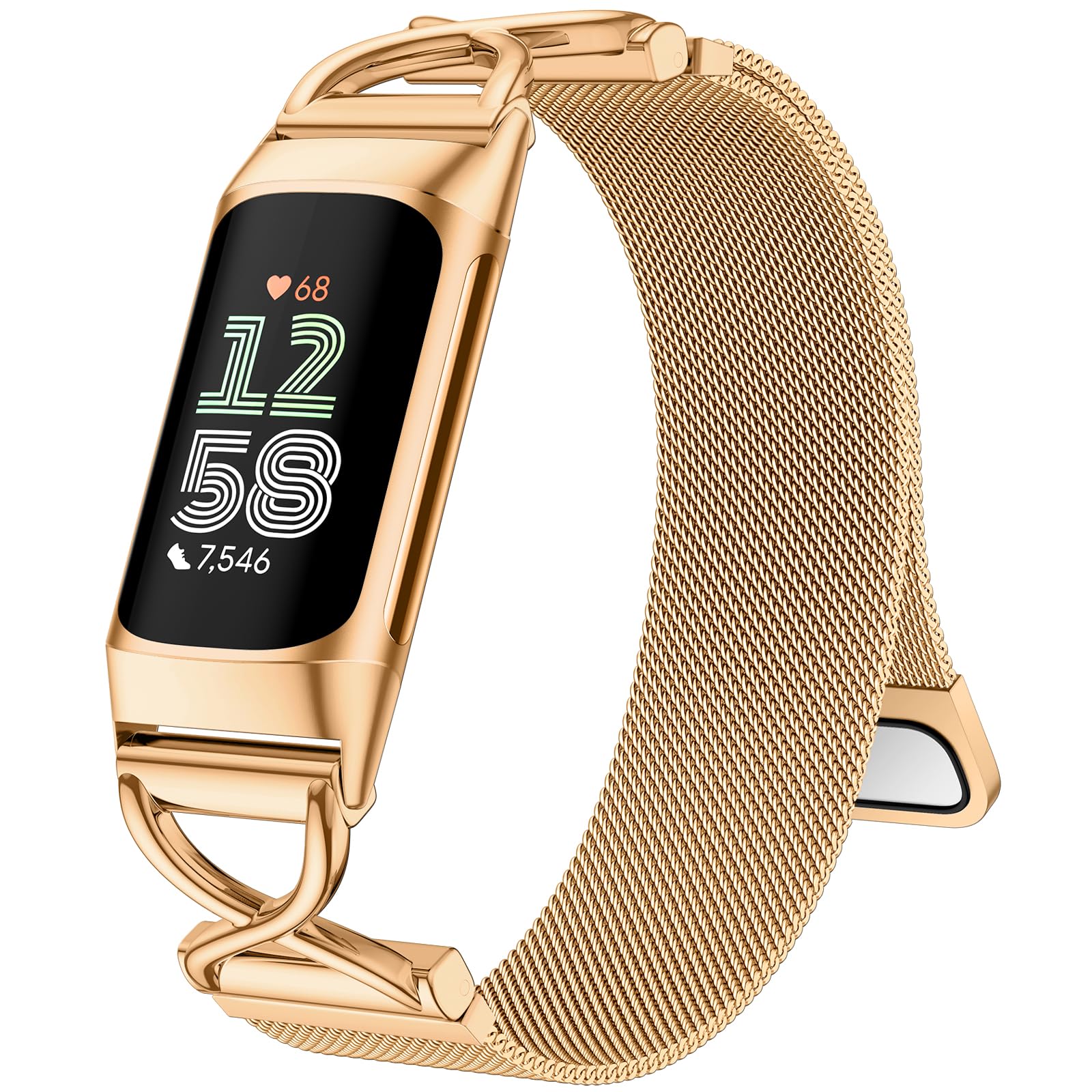 JKD Charm Metal Bands Compatible with Fitbit Charge 5/Charge 6 Band Women Men, Magnetic Stainless Steel Mesh Strap Replacement Wrist Bands for Fitbit Charge 5/Charge 6 Fitness Tracker, Royal Gold-image-37