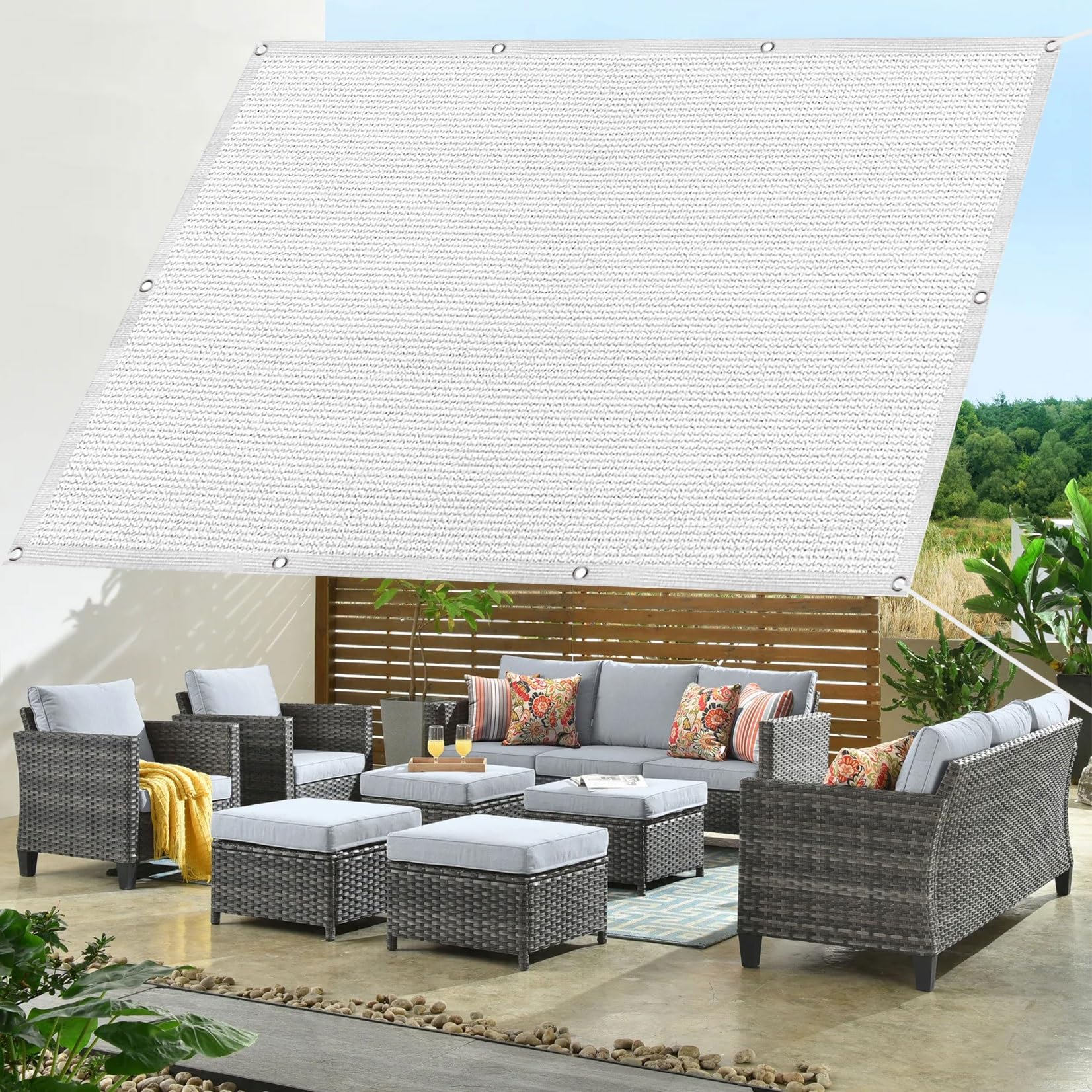 Voile d'ombrage anti-UV rectangle 1x1.9m résistant blanc pour balcon