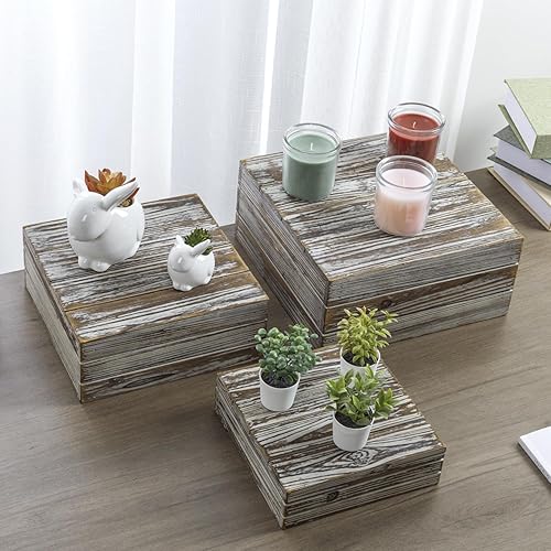 MyGift - Juego de 3 soportes elevadores apilables de madera