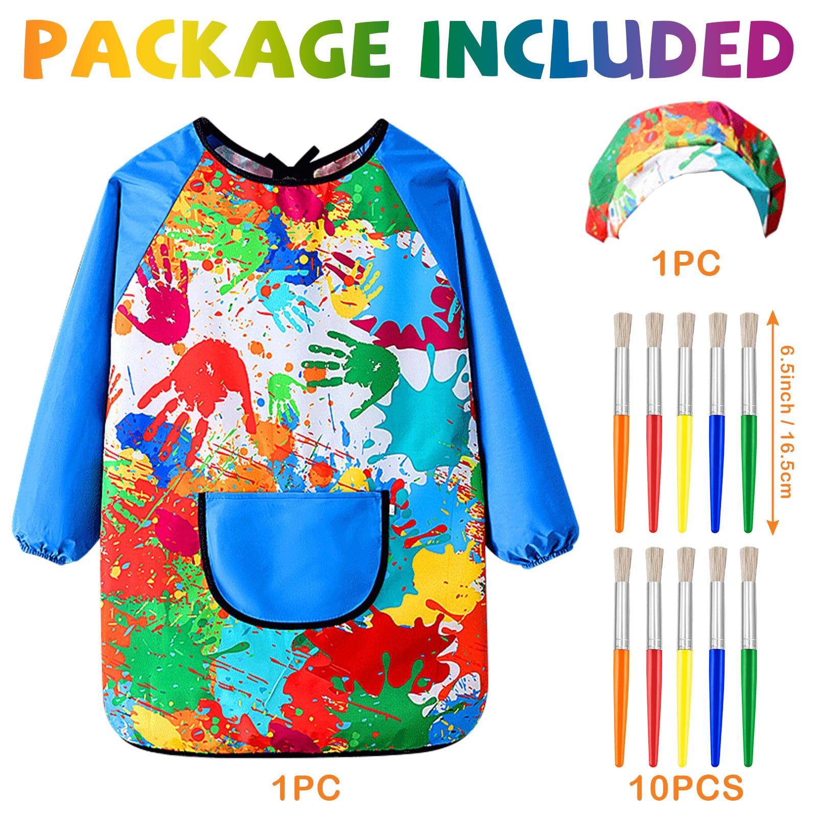 Effluvcy Kids Painting Apron 10Pcs Kids Art Aprons Age 6-11 Age Waterproof Graffiti Aprons Long Sleeves with Pockets,Painting Smock Boys and Girls Play Apron for Craft World Book Day - Image 2