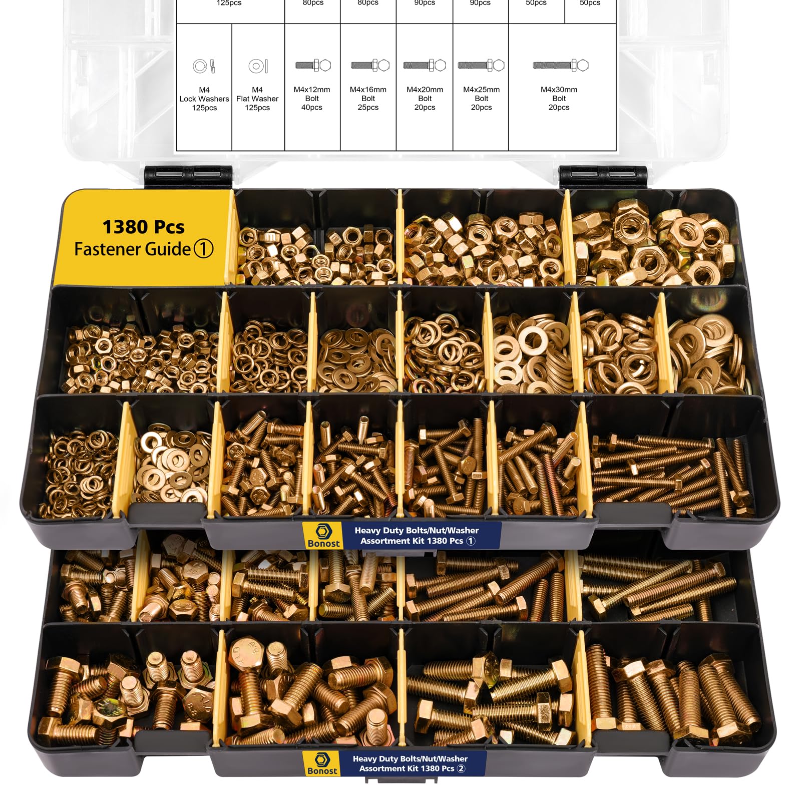 Bonost 1380pcs Nuts and Bolts Assortment Kit - Heavy Duty Grade