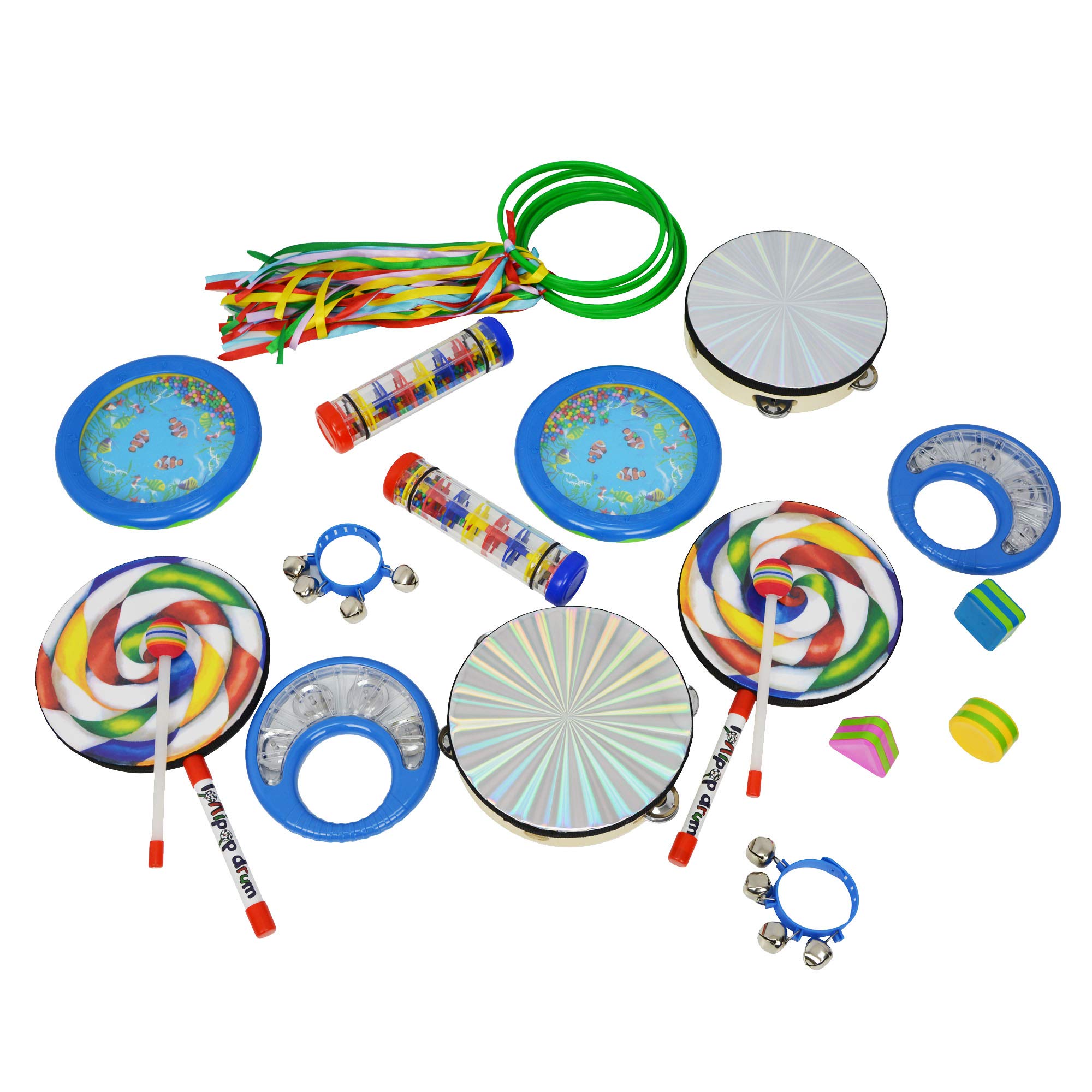 A-Star Juego de percusión de desarrollo sensorial de 21 piezas con tina de almacenamiento fuerte, pandereta inc, instrumentos musicales de terapia para principiantes