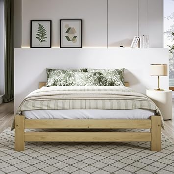Double Bed Frame 4ft6, F14 Solid Wooden, Sturdy Slats, Easy Assembly