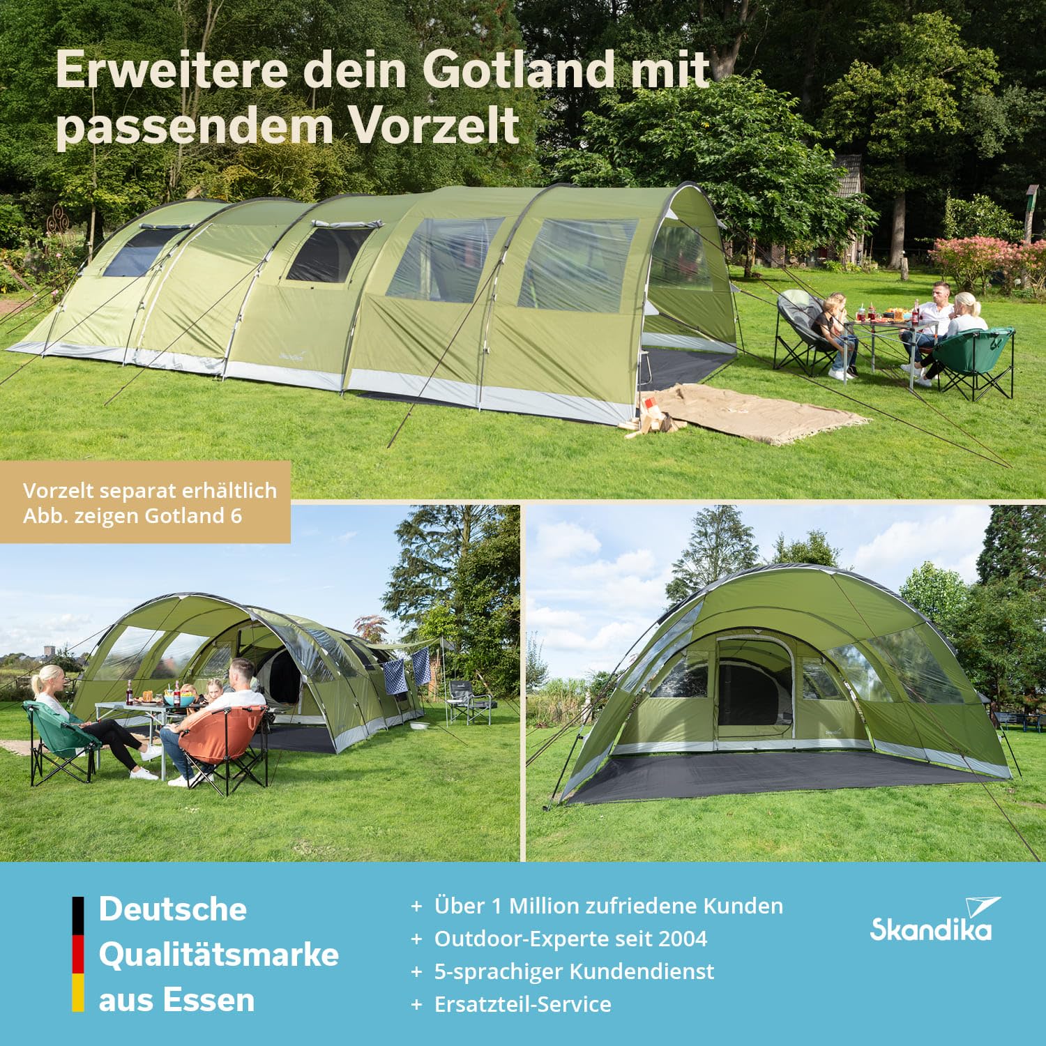 Skandika Gotland 4 Protect - tende da campeggio familiare - zanzariera - 480x310cm - Telo sotto tenda cucito - Colonna d`acqua 5000mm
