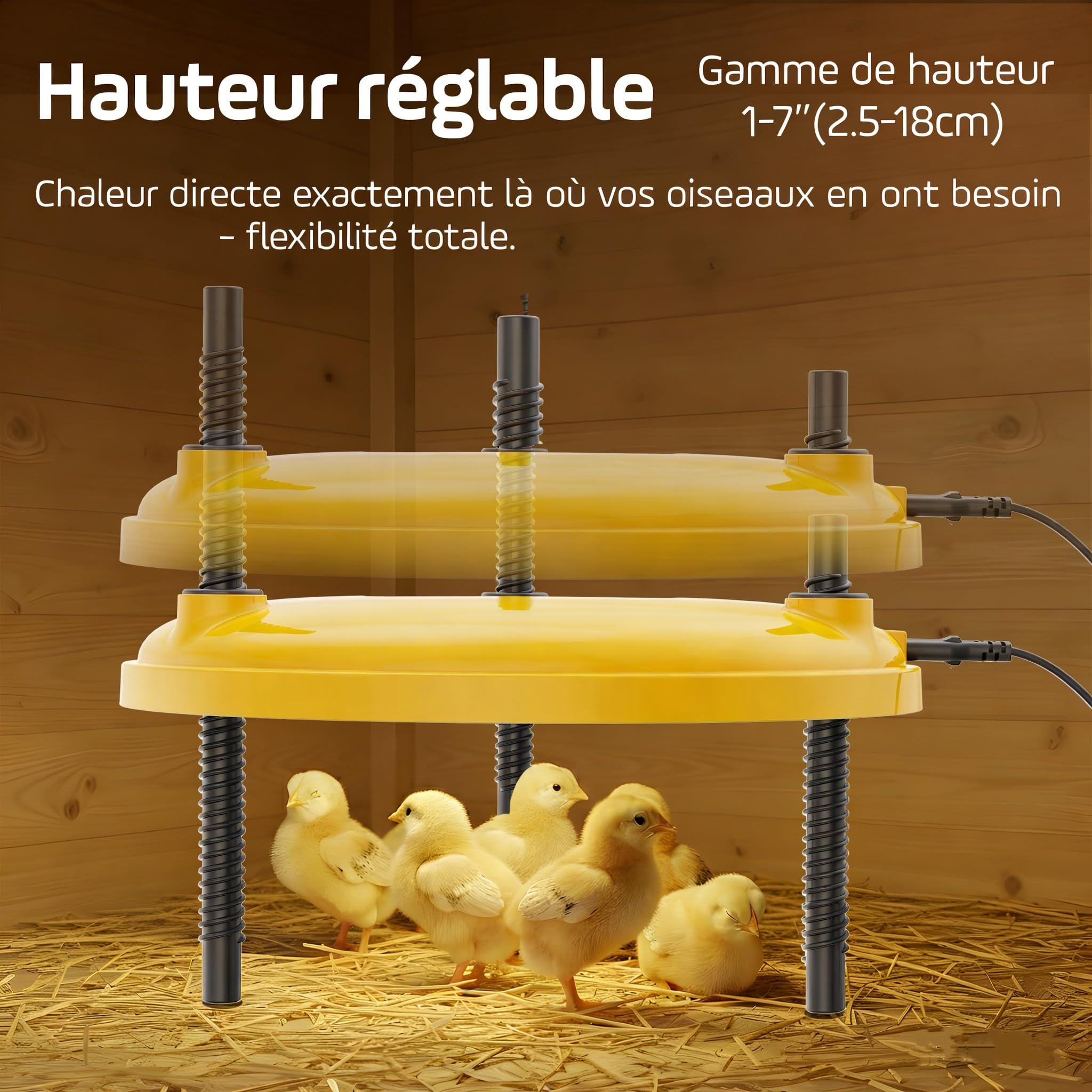 Plaque Chauffante Poussin avec Température,Hauteur et Angle Réglable, Chauffage pour Poussin 30x30 cm, Plaque Chauffante en métal 35W,pour eleveuse Poussin,canetons et aux Petits (YY30H-2)