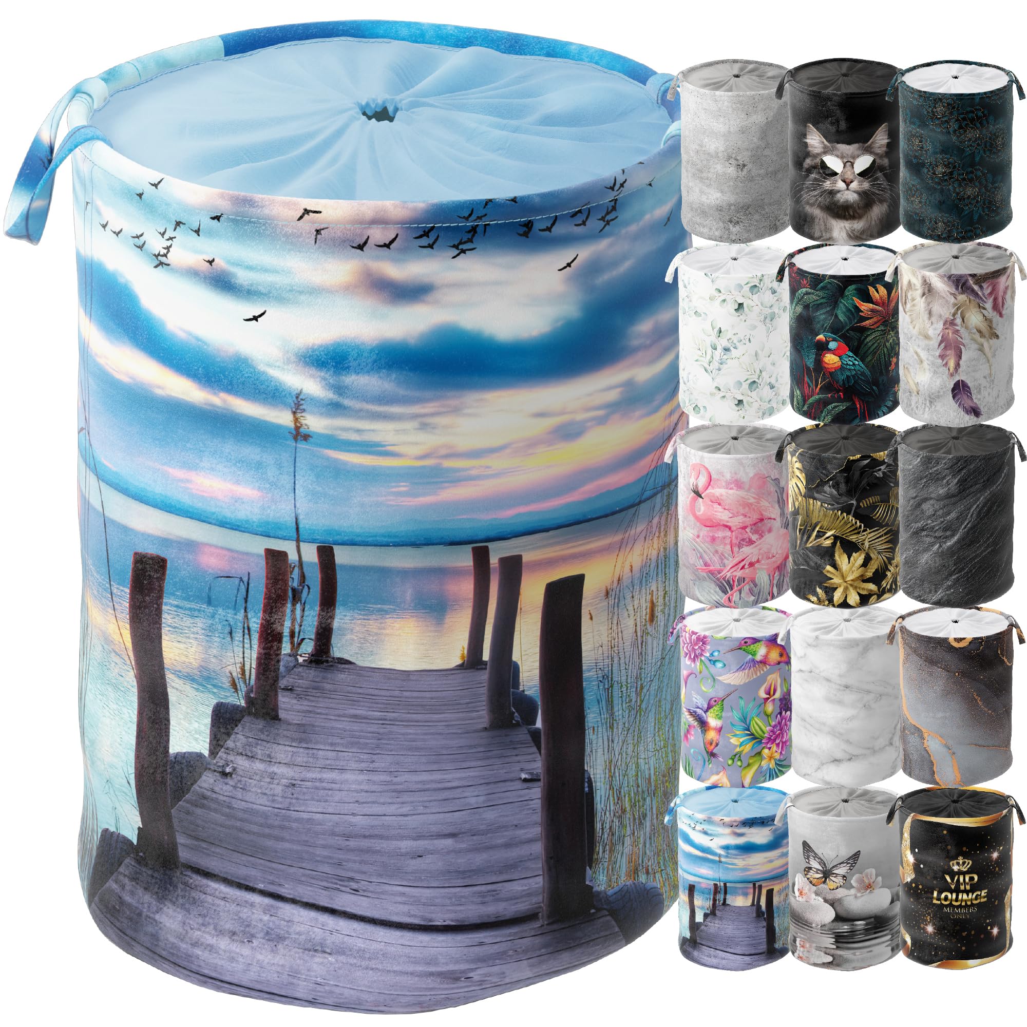 Sanilo Laundry Basket with Lid, Round Storage Container 60 Litres, Foldable Laundry Bin with Handles (Sunset)