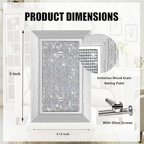 Miniatura 2 de Placa de pared con diamantes de imitación plateados brillantes plateados, placa de cubierta de interruptor de luz, cubierta de enchufe de grano de