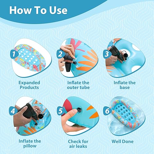 Miniatura 6 de Paquete de 4 flotadores de piscina para adultos, 72 x 42 pulgadas, tamaño ultra con reposacabezas, agujeros de enfriamiento, tapetes gigantes para