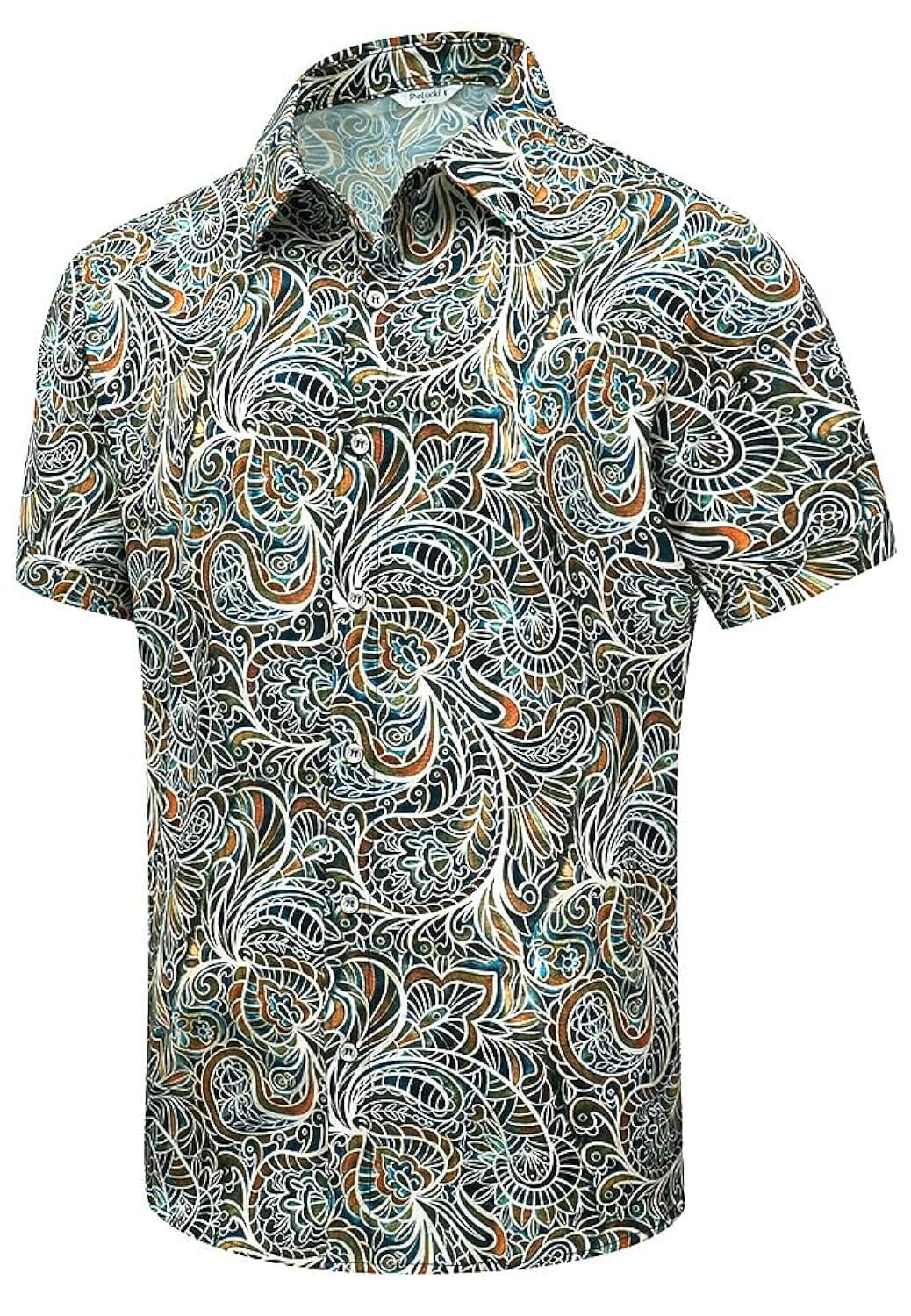 SheLucki Hawaiian Shirt for Men, Unisex Summer Beach Casual Short Sleeve Button Down Shirts, Printed Palmshadow Clothing