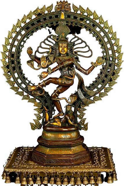 Dancing Shiva Nataraja Statue - Large 30 inches Gold Brass Natraj Idol - Hindu Lord Shiva Murti for Altar Outdoor Yoga Studio - Religious Home Temple Pooja Decoration Spiritual Housewarming Sculpture
